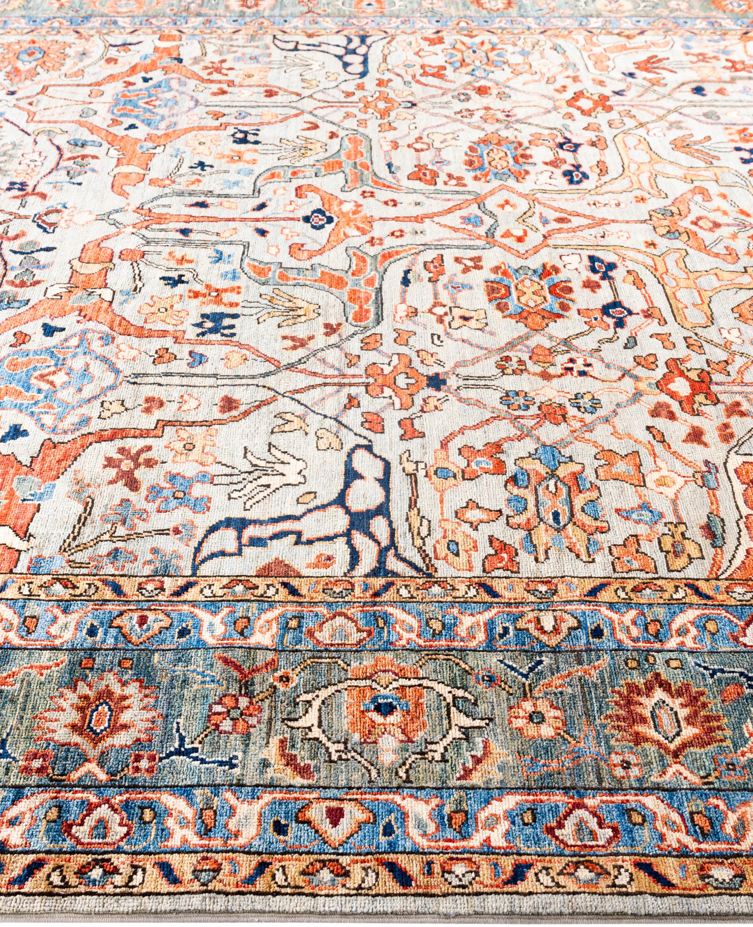 Noué à la main Serapi Tapis de sol unique en son genre en laine grise 7' 11