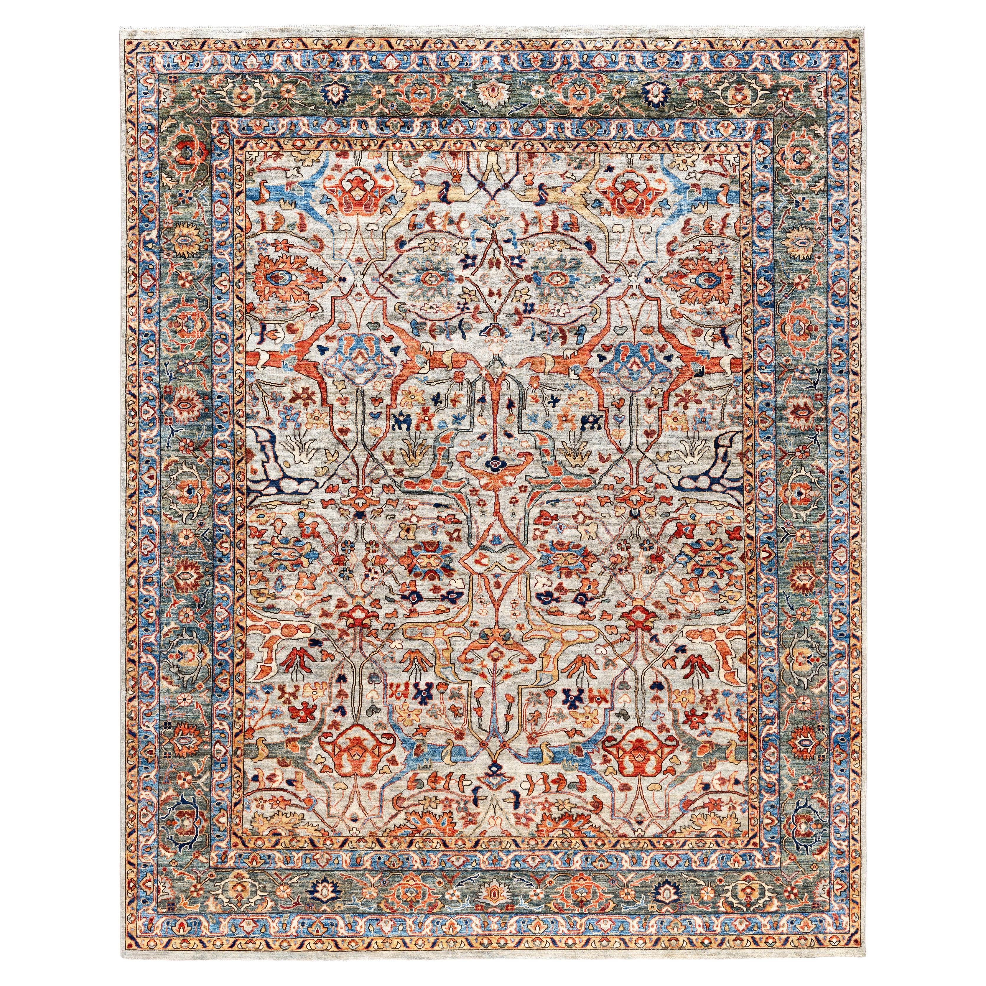 Serapi Tapis de sol unique en son genre en laine grise 7' 11" x 9' 9"