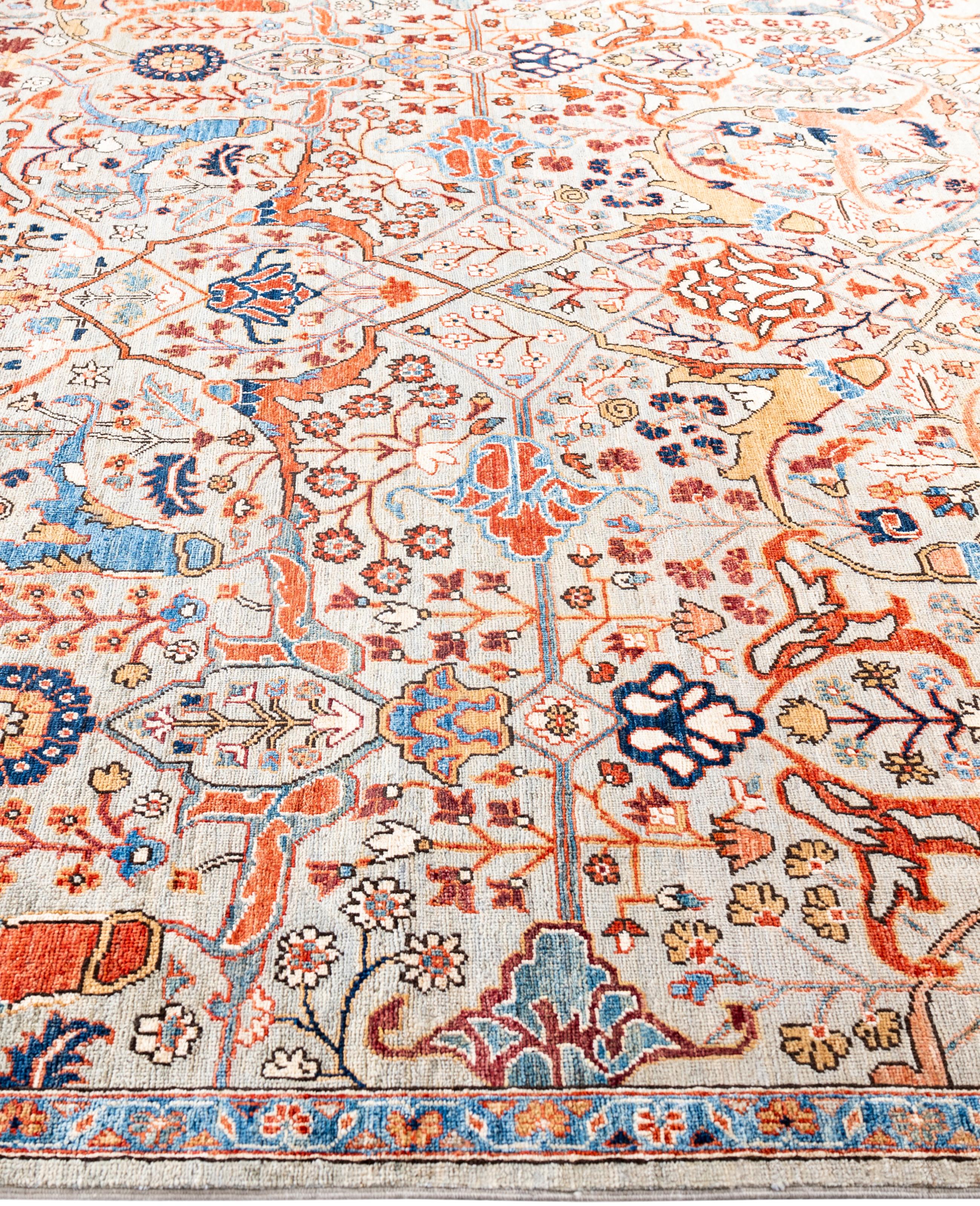 Noué à la main Serapi Tapis de sol unique en son genre en laine grise 8' 0