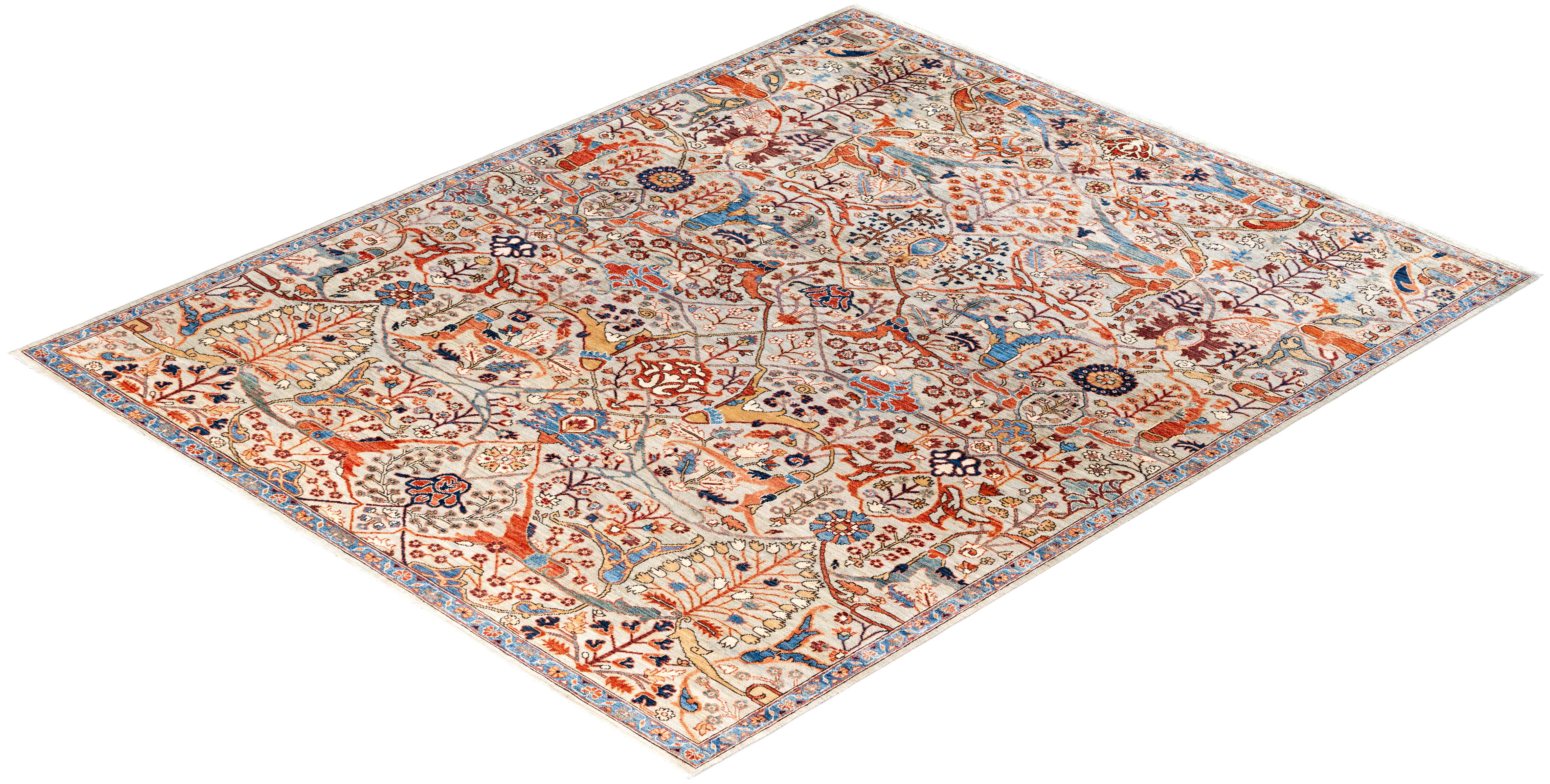 Serapi Tapis de sol unique en son genre en laine grise 8' 0