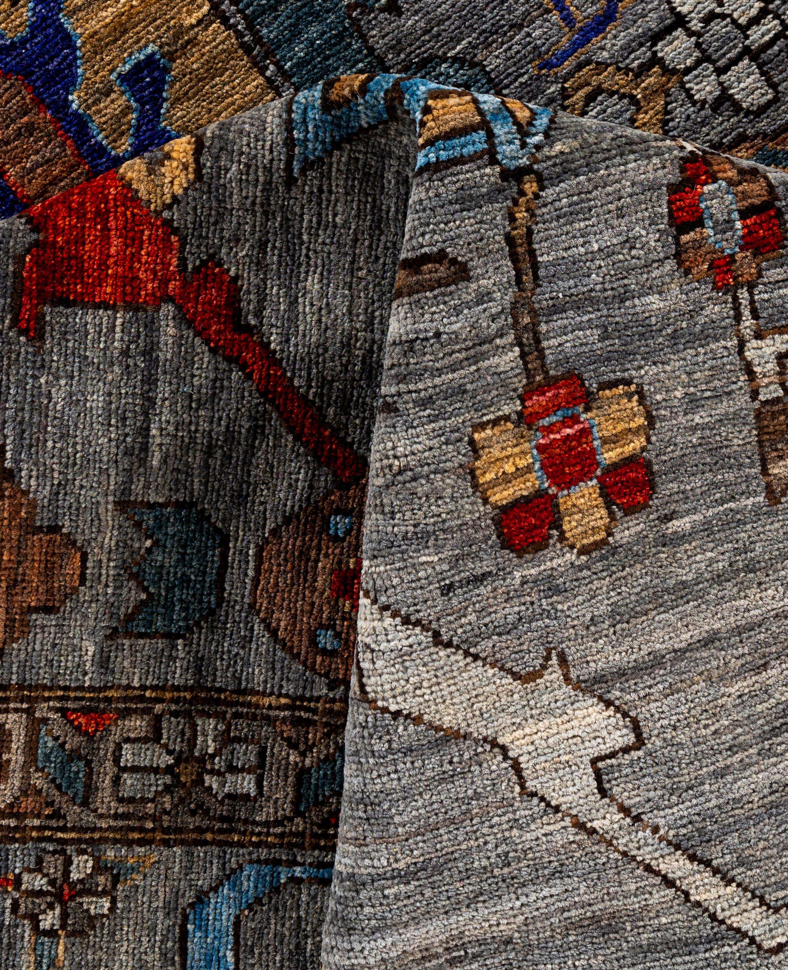 Laine Serapi Tapis de sol unique en son genre en laine grise 8' 1