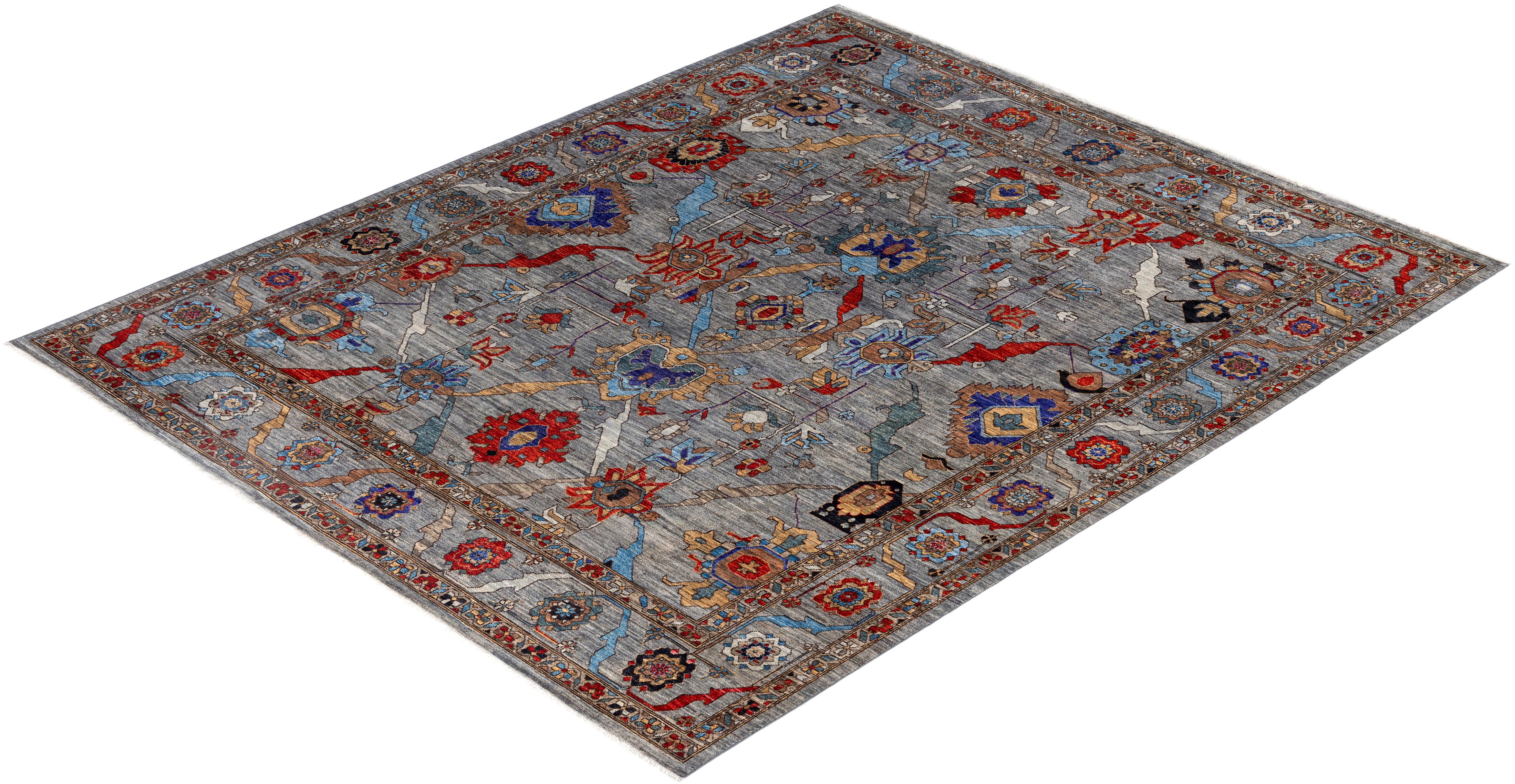 Serapi Tapis de sol unique en son genre en laine grise 8' 1