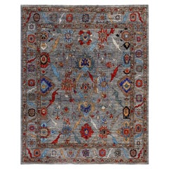 Serapi Tapis de sol unique en son genre en laine grise 8' 1" x 10' 0"