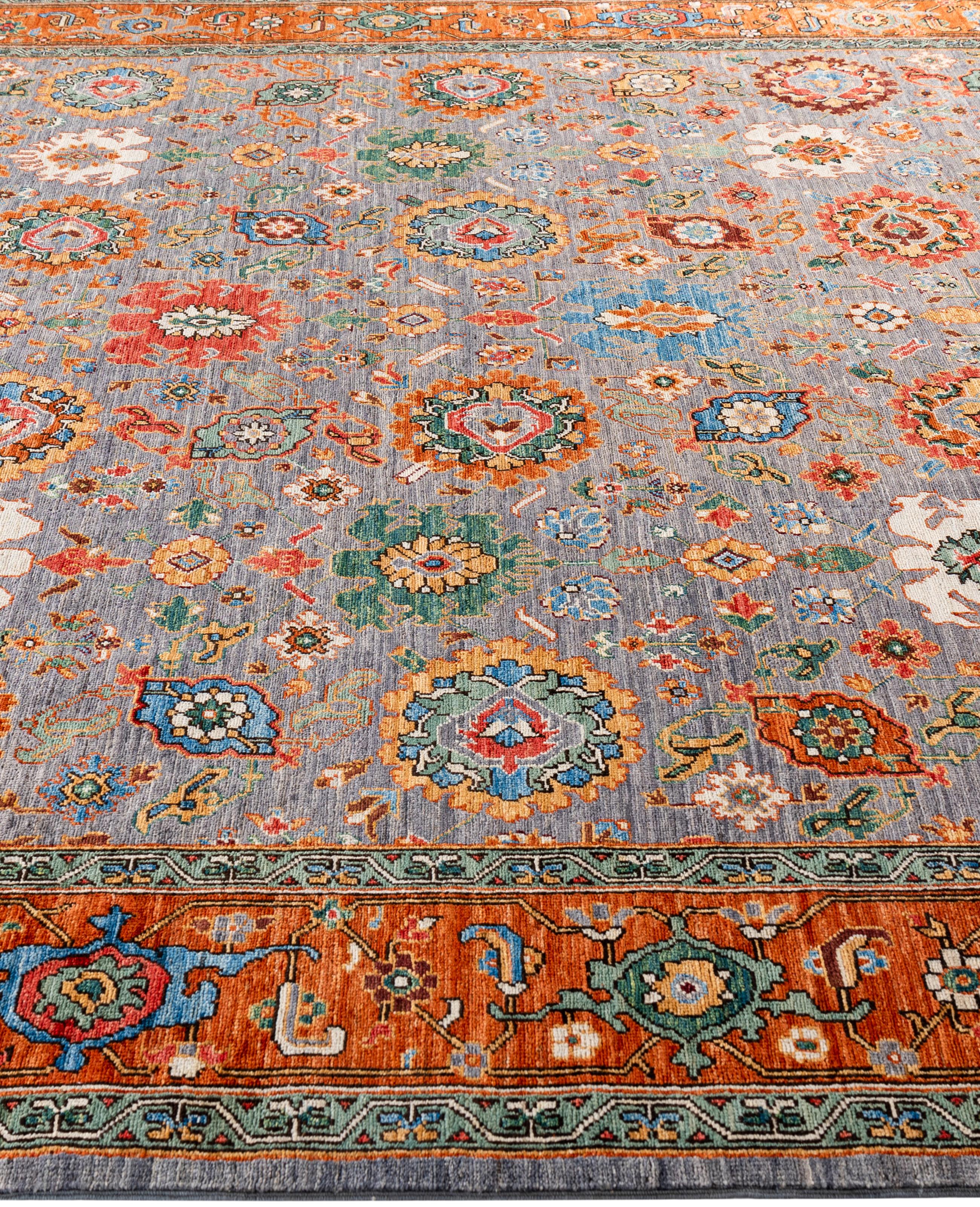 Noué à la main Serapi Tapis de sol unique en son genre en laine grise 8' 1