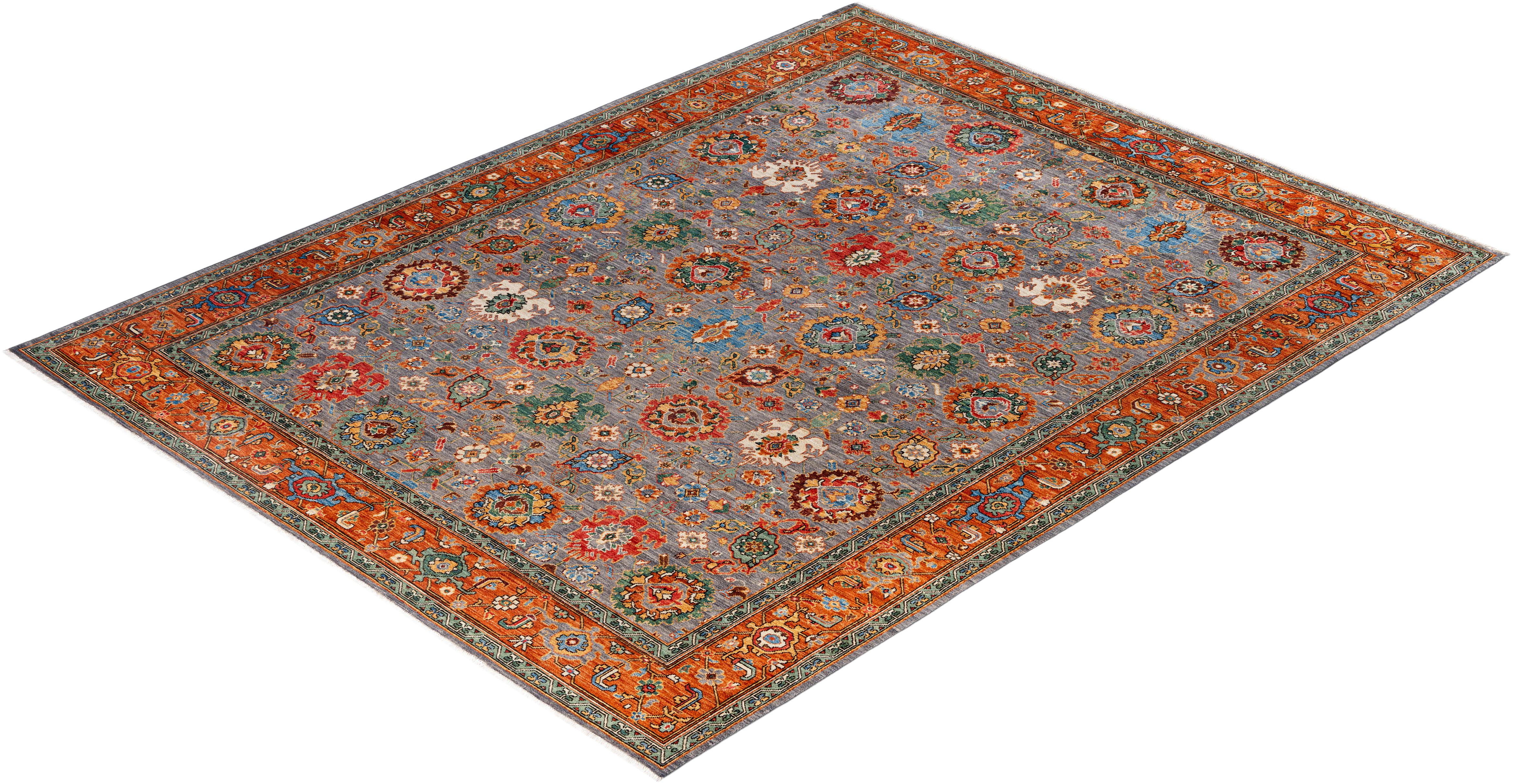 Serapi Tapis de sol unique en son genre en laine grise 8' 1