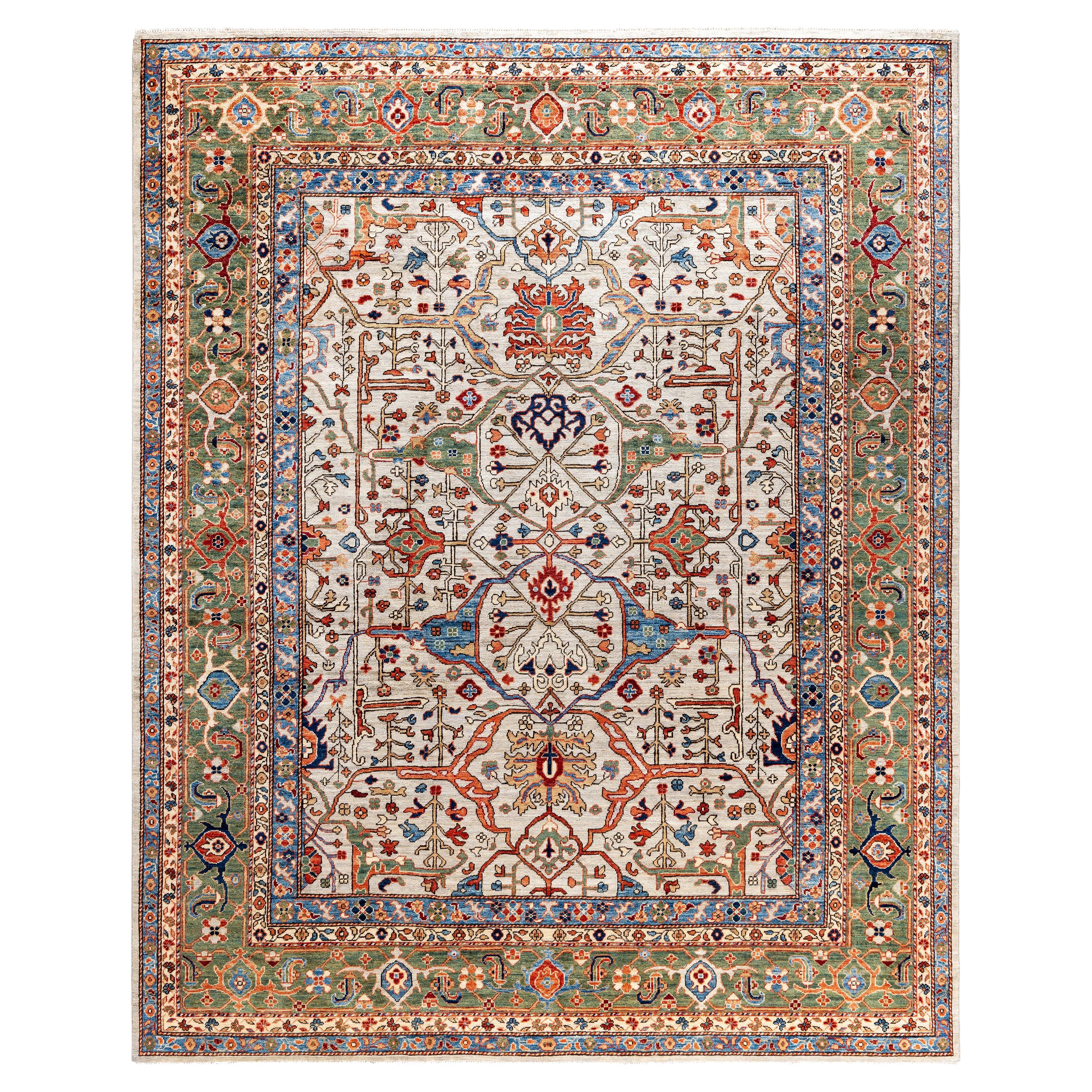 Serapi Tapis de sol unique en son genre en laine grise 8' 1" x 9' 11"