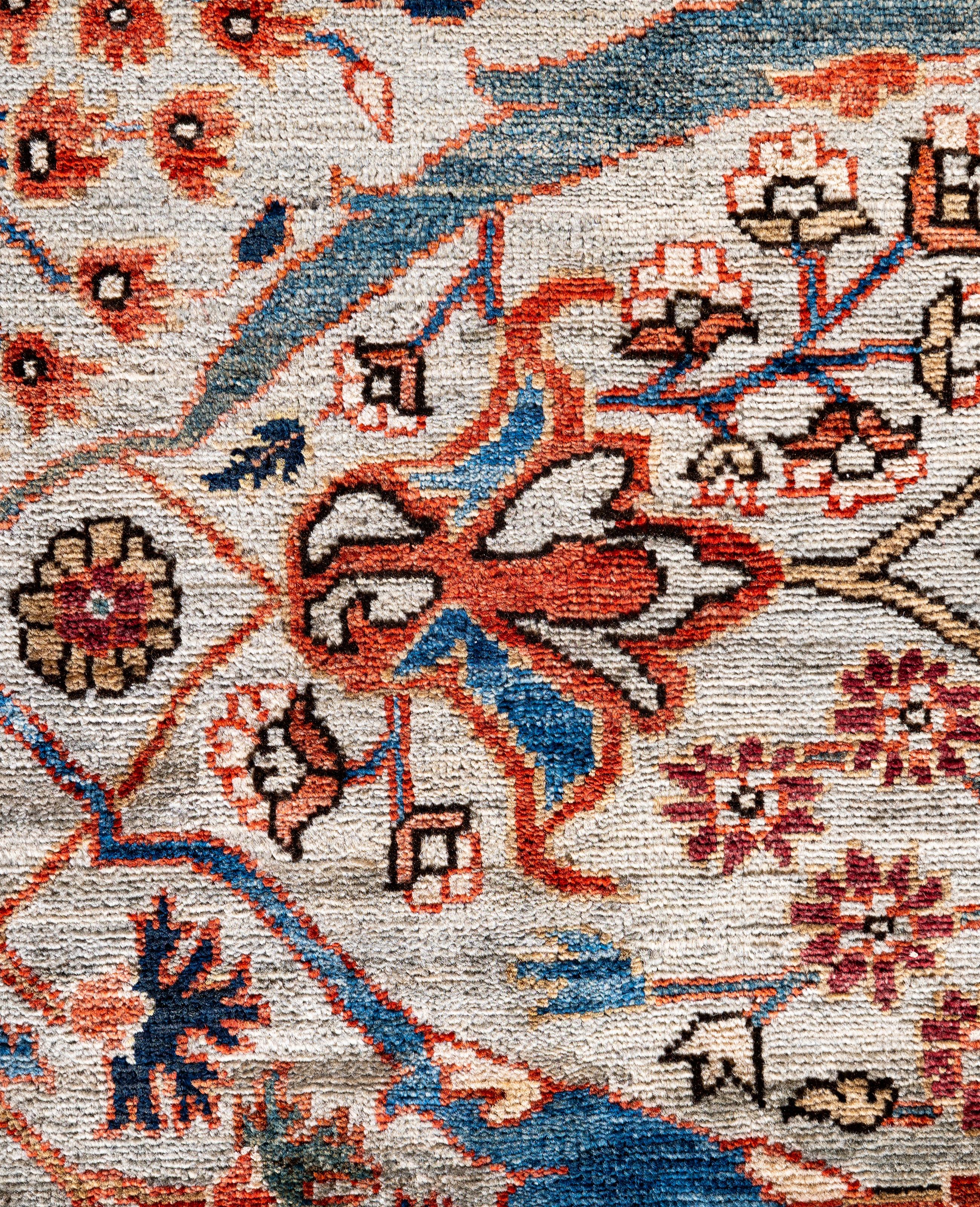 Pakistanais Serapi Tapis de sol unique en son genre en laine grise 8' 11