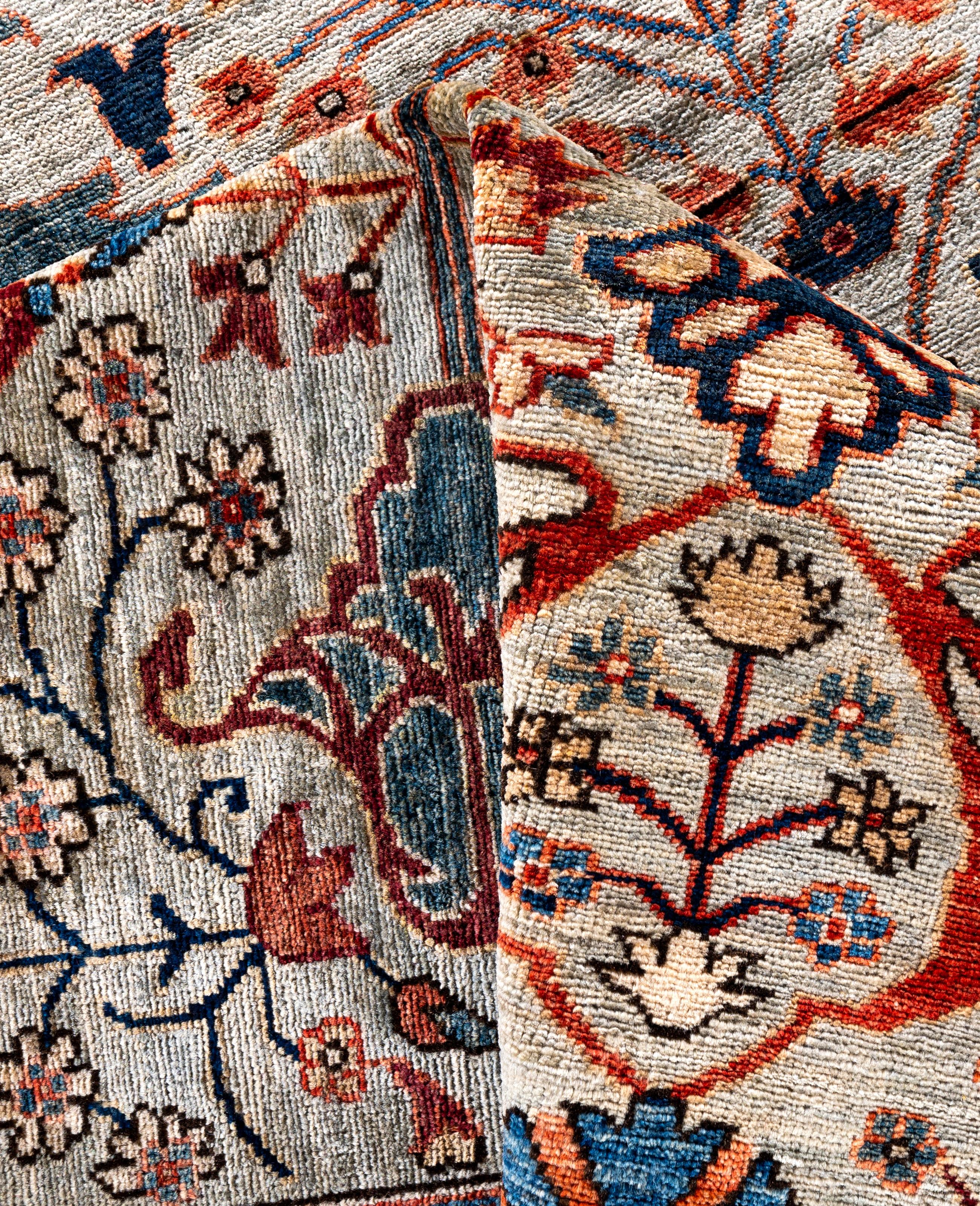 Laine Serapi Tapis de sol unique en son genre en laine grise 8' 11