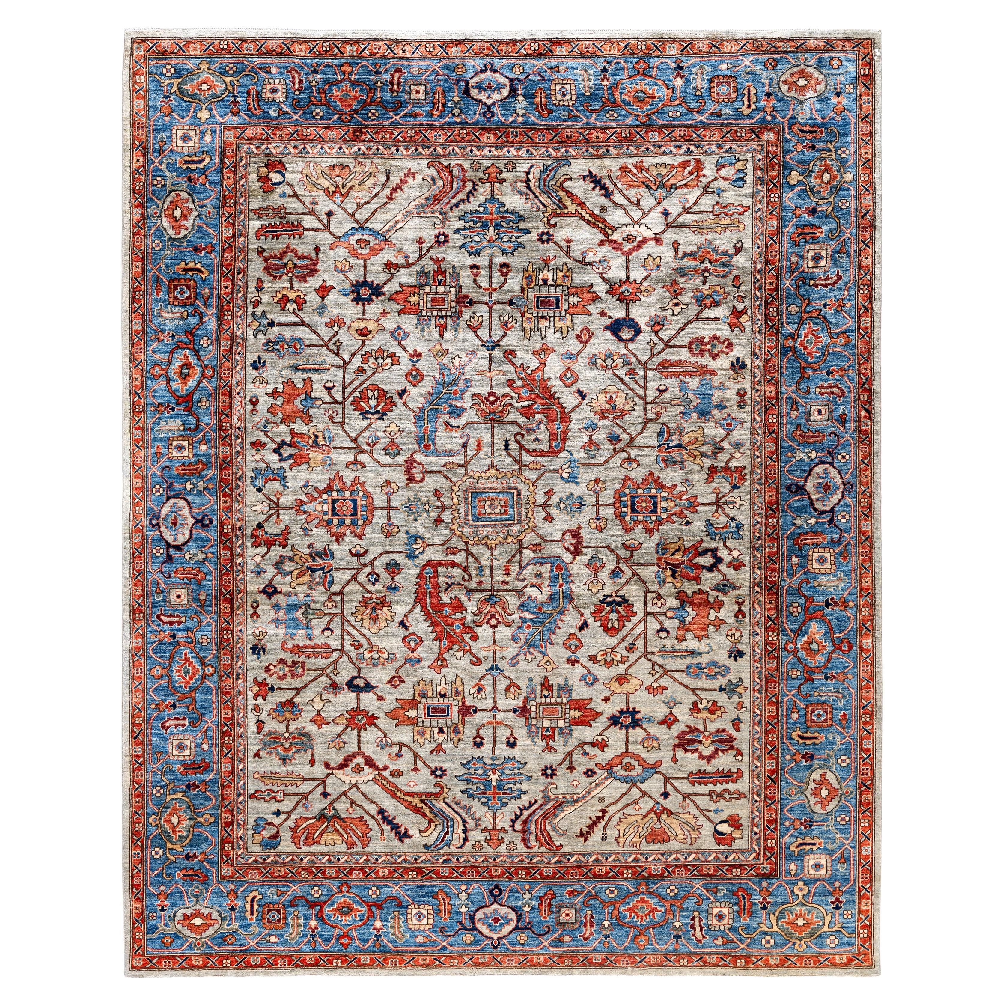 Serapi Tapis de sol unique en son genre en laine grise 8' 2" x 10' 1"