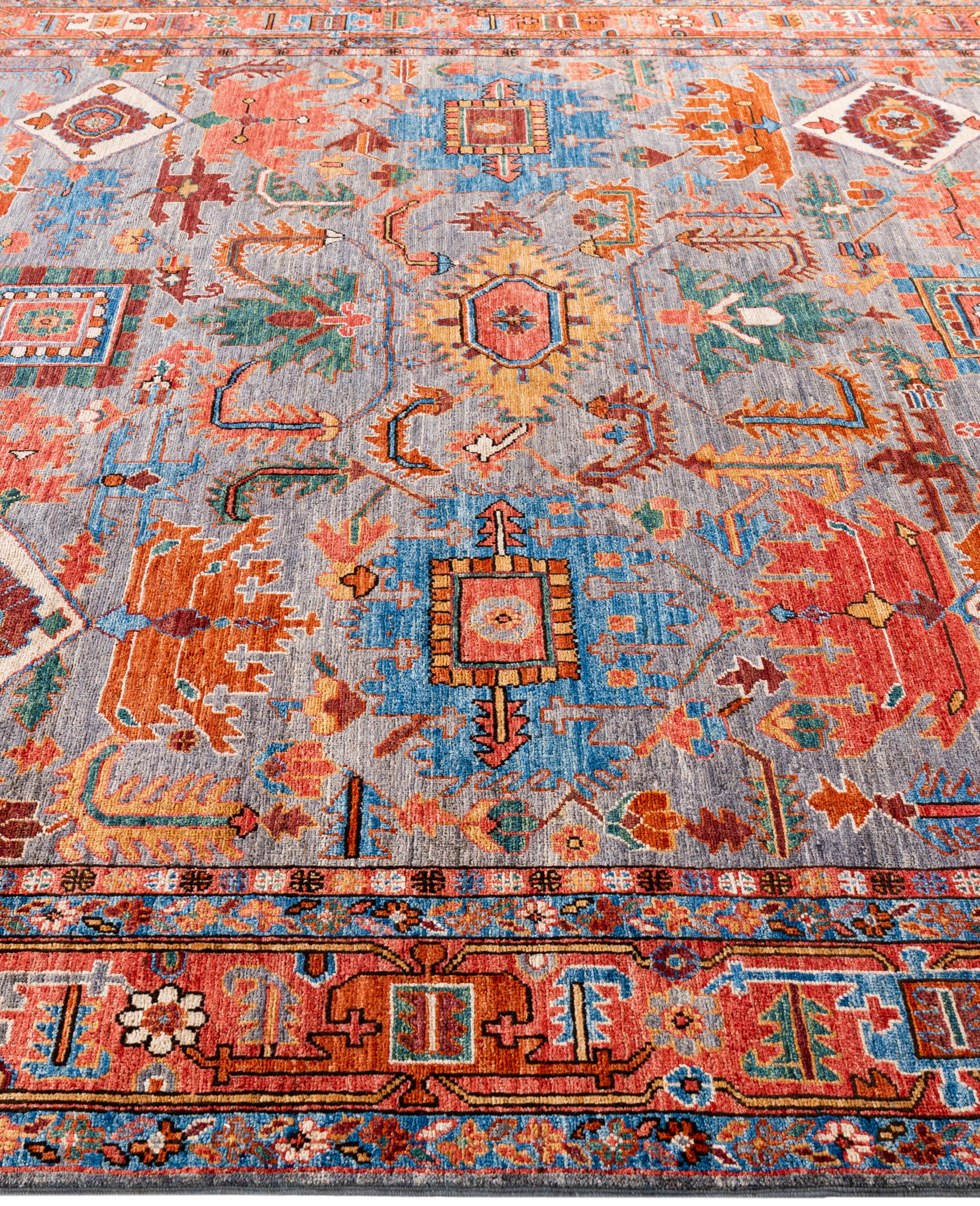 Noué à la main Serapi Tapis de sol unique en son genre en laine grise 8' 2