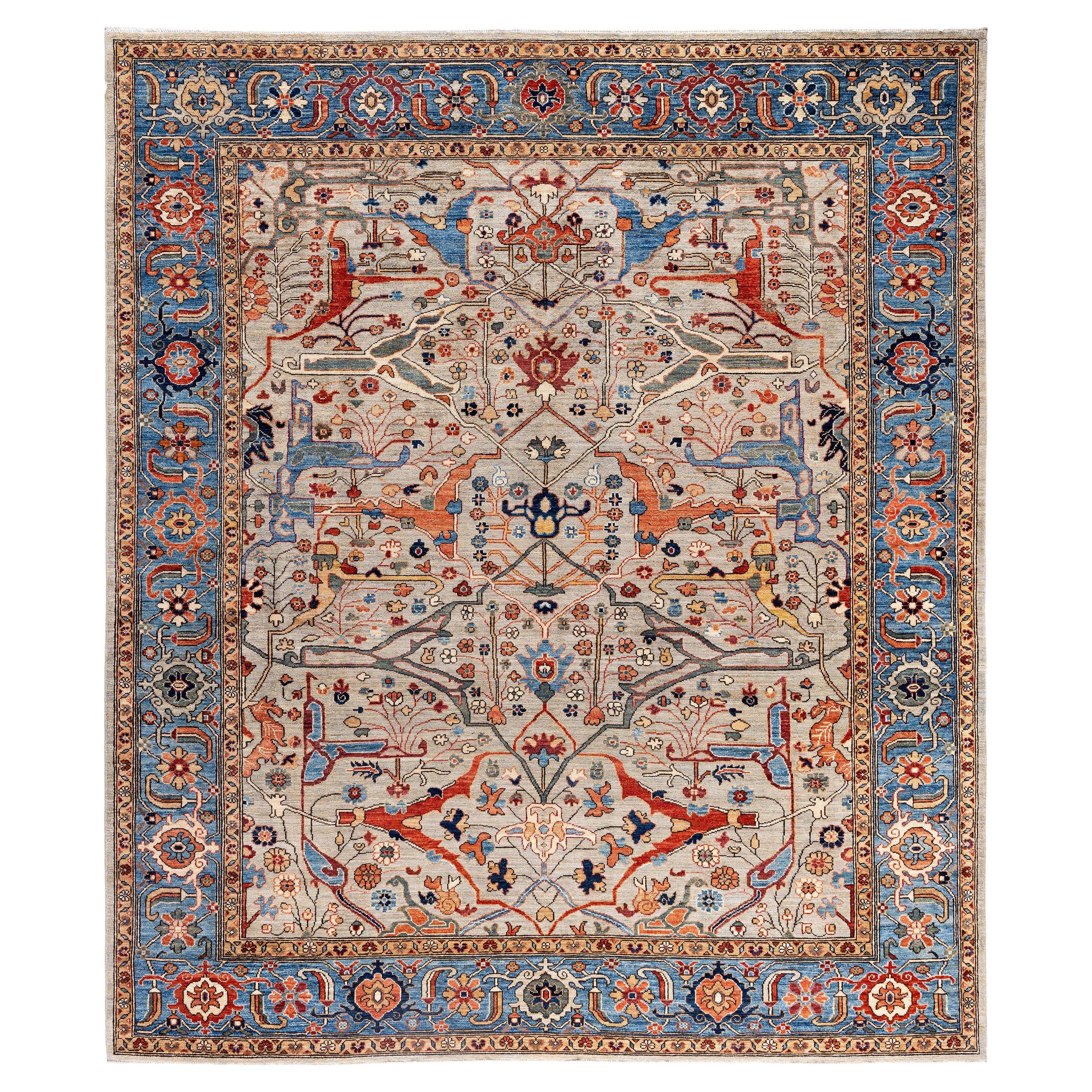 Alfombra de lana gris única Serapi 8' 3" x 9' 9"