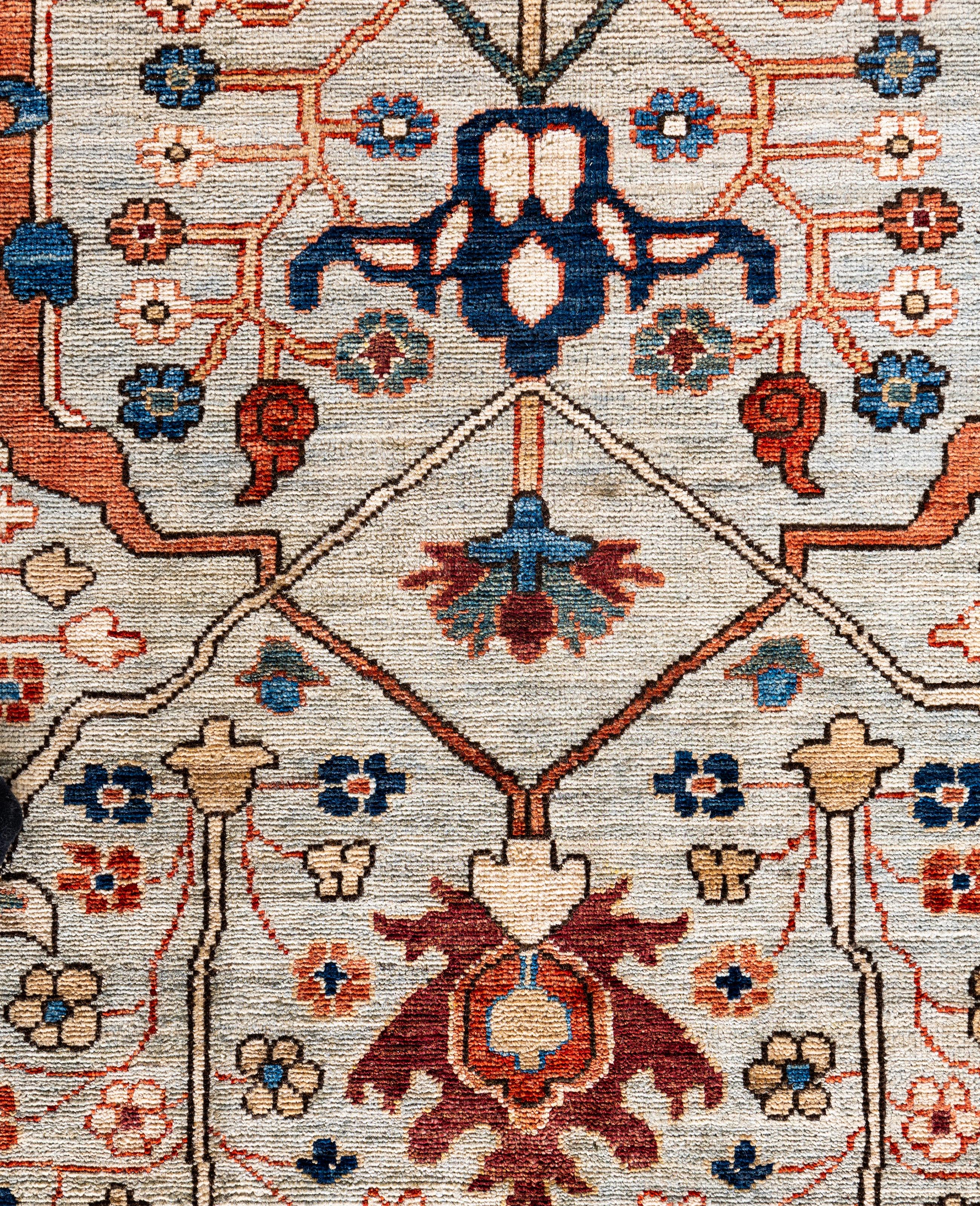Pakistano Tappeto Serapi One-of-a-Kind Wool Gray Area Rug 9' 0