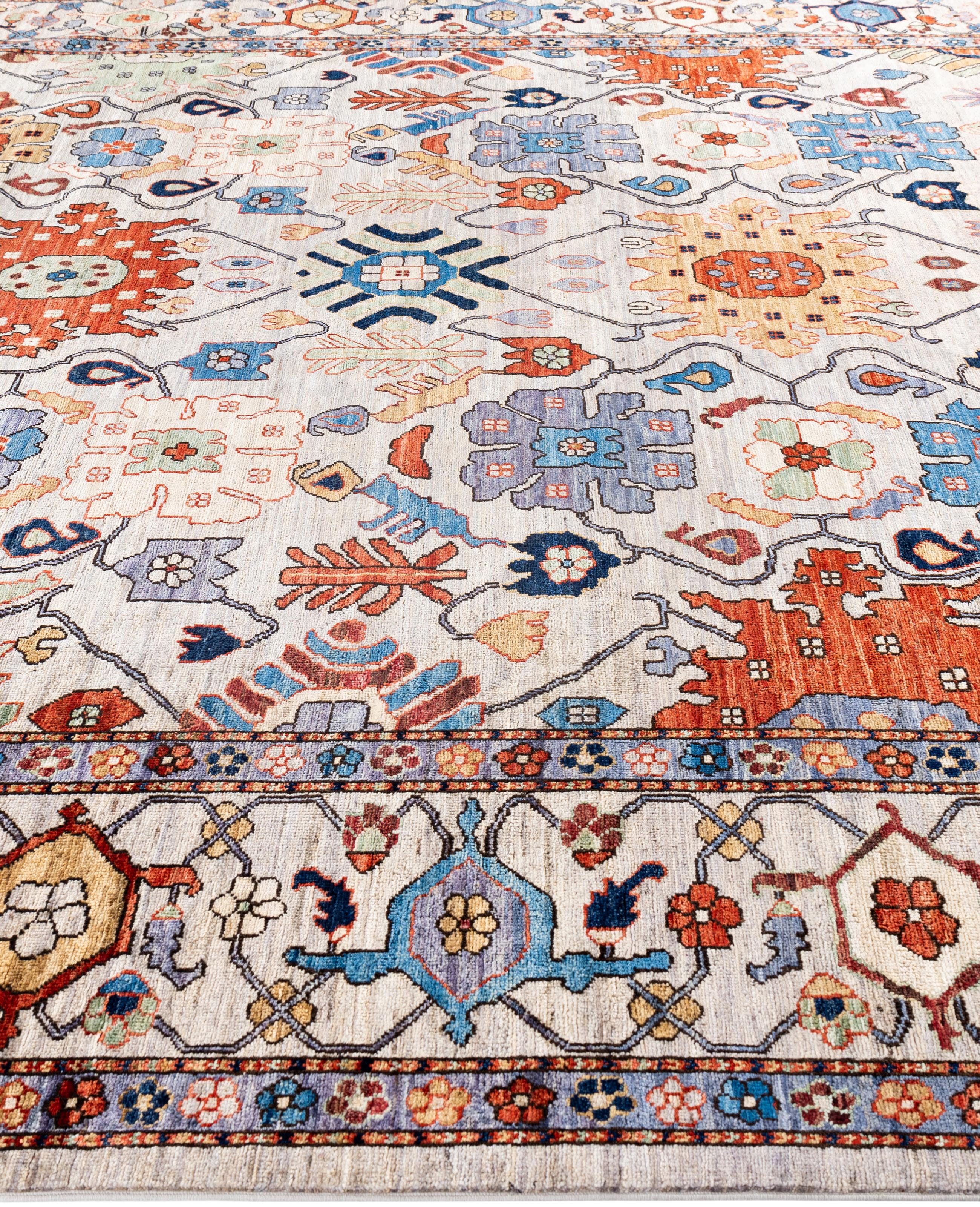 Annodato a mano Tappeto Serapi One-of-a-Kind Wool Gray Area Rug 9' 0