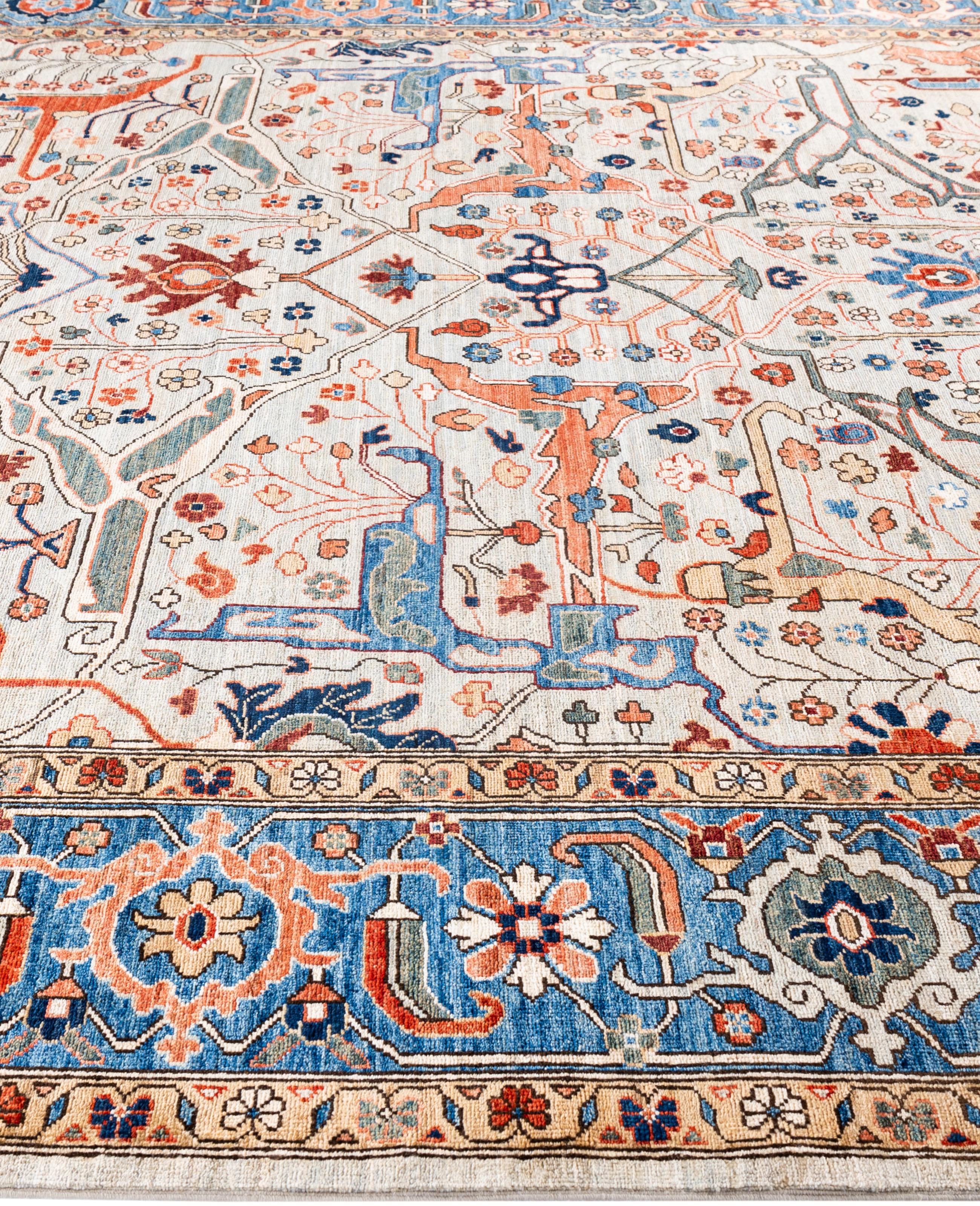 Annodato a mano Tappeto Serapi One-of-a-Kind Wool Gray Area Rug 9' 0