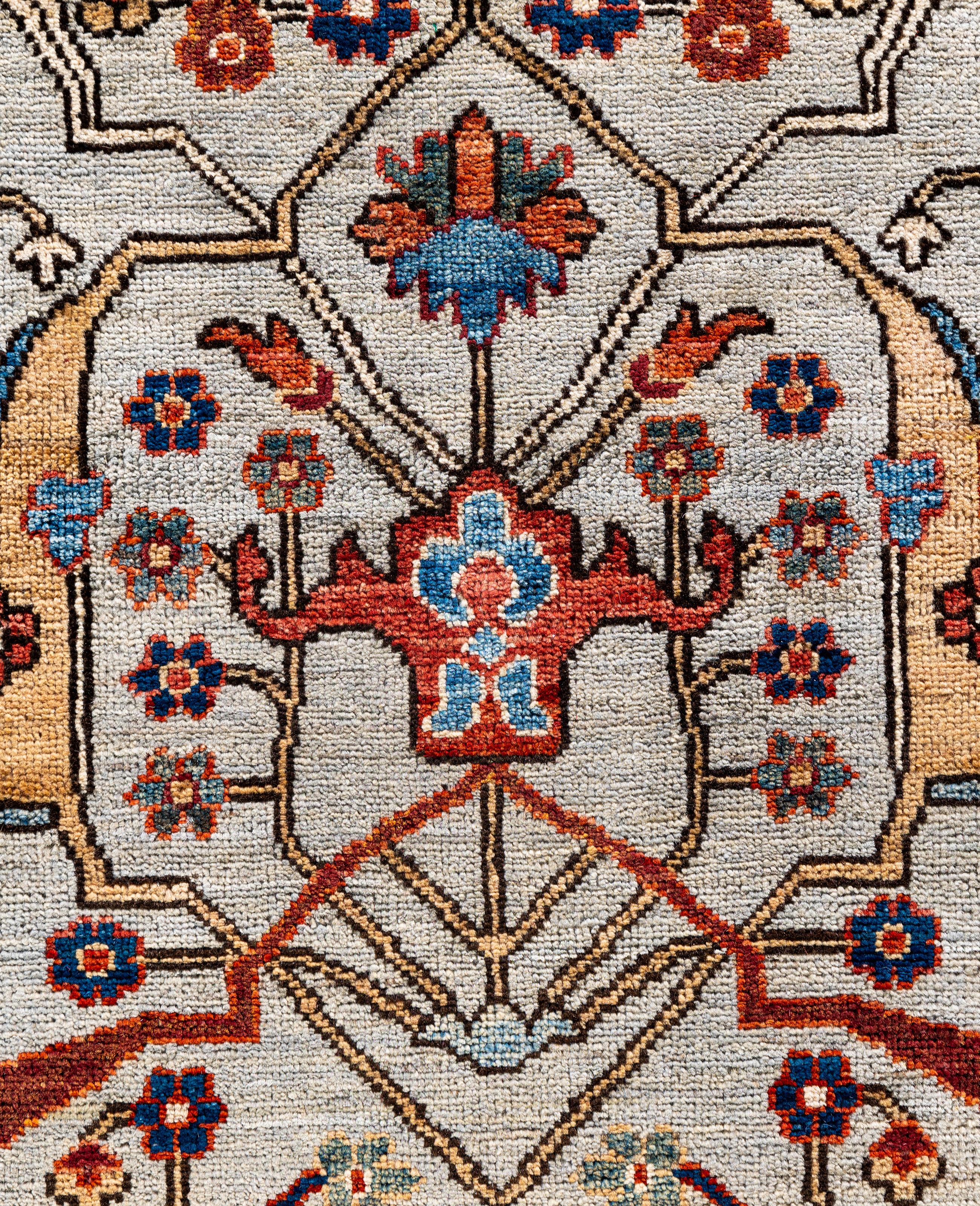 Pakistanais Serapi Tapis de sol unique en son genre en laine grise 9' 0