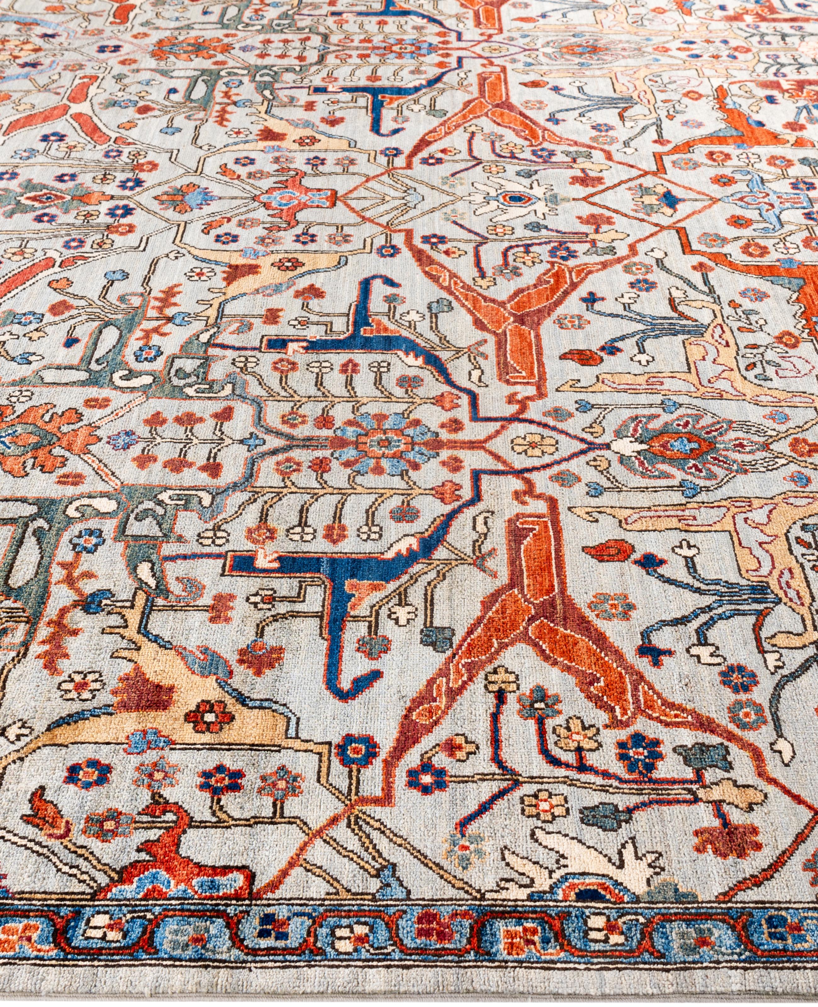 Noué à la main Serapi Tapis de sol unique en son genre en laine grise 9' 0