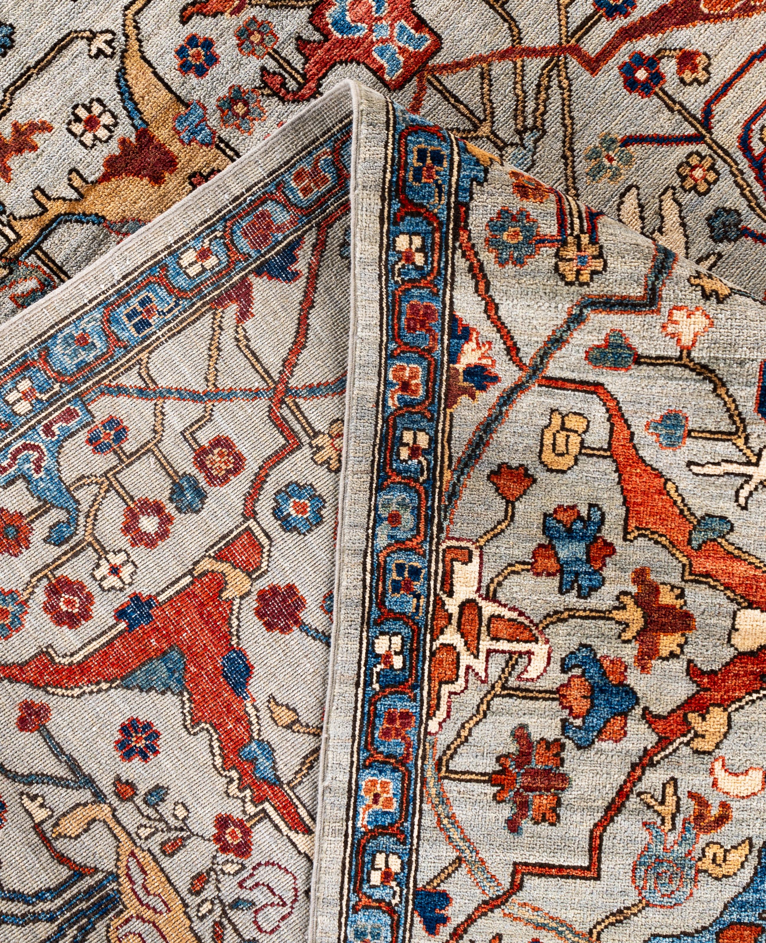 XXIe siècle et contemporain Serapi Tapis de sol unique en son genre en laine grise 9' 0