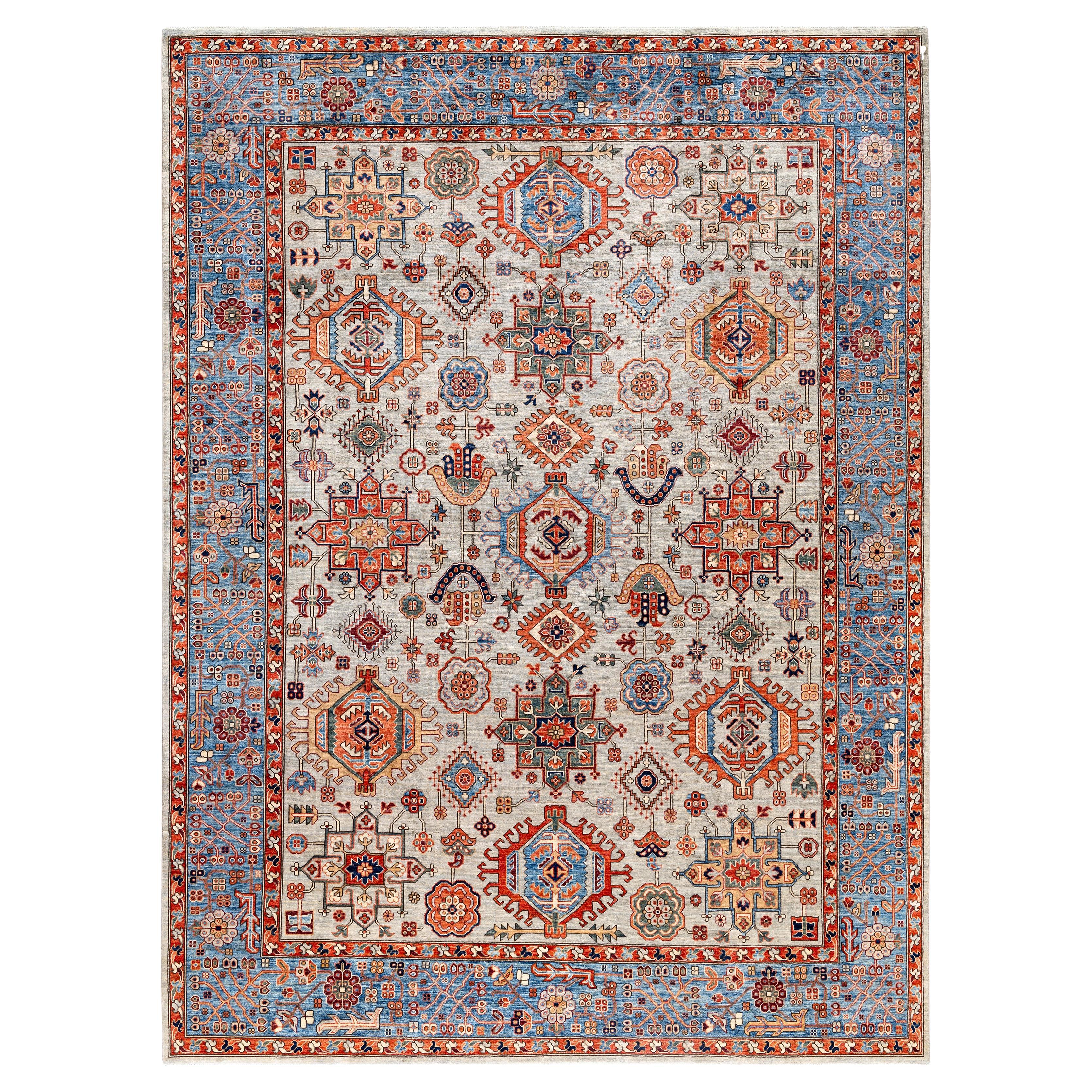 Serapi Tapis de sol unique en son genre en laine grise 9' 1" x 11' 11"