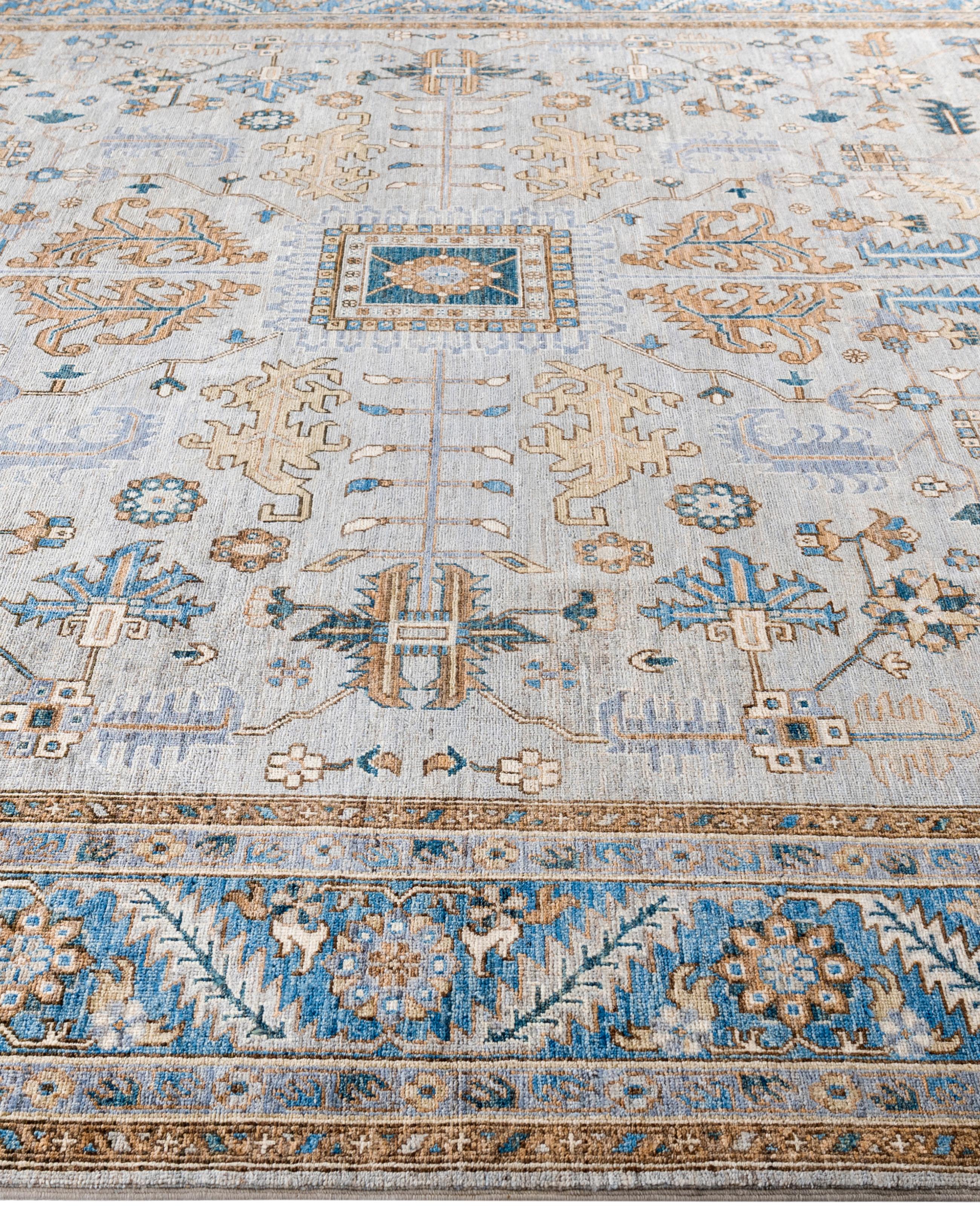 Annodato a mano Tappeto Serapi One-of-a-Kind Wool Gray Area Rug 9' 1