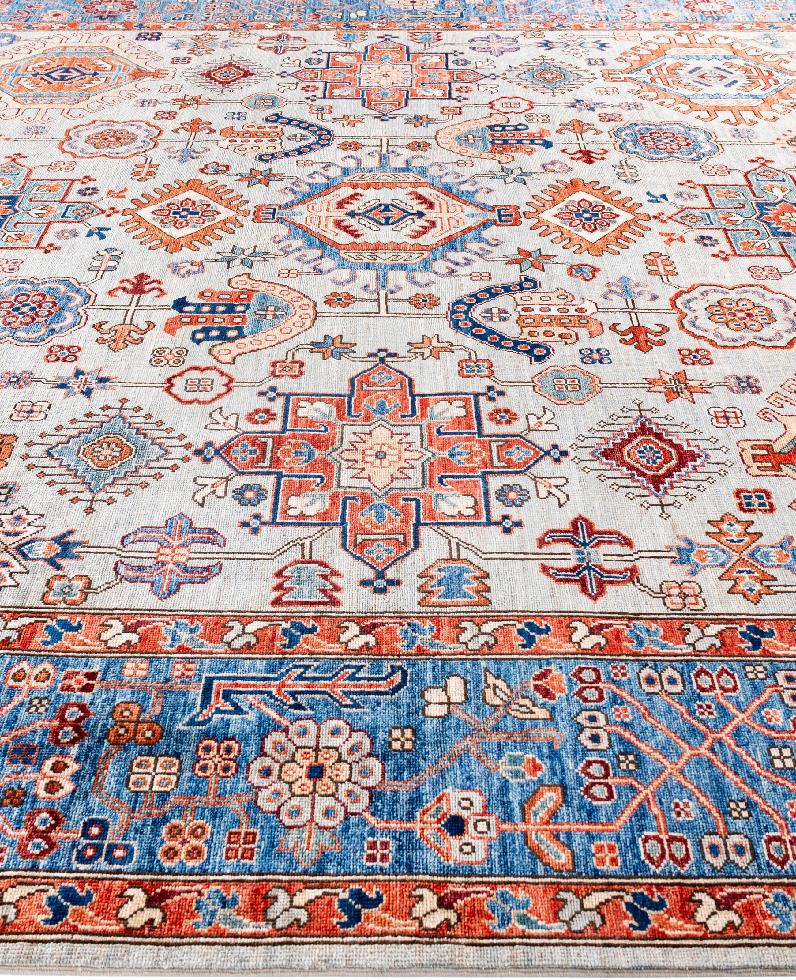 Annodato a mano Tappeto Serapi One-of-a-Kind Wool Gray Area Rug 9' 1