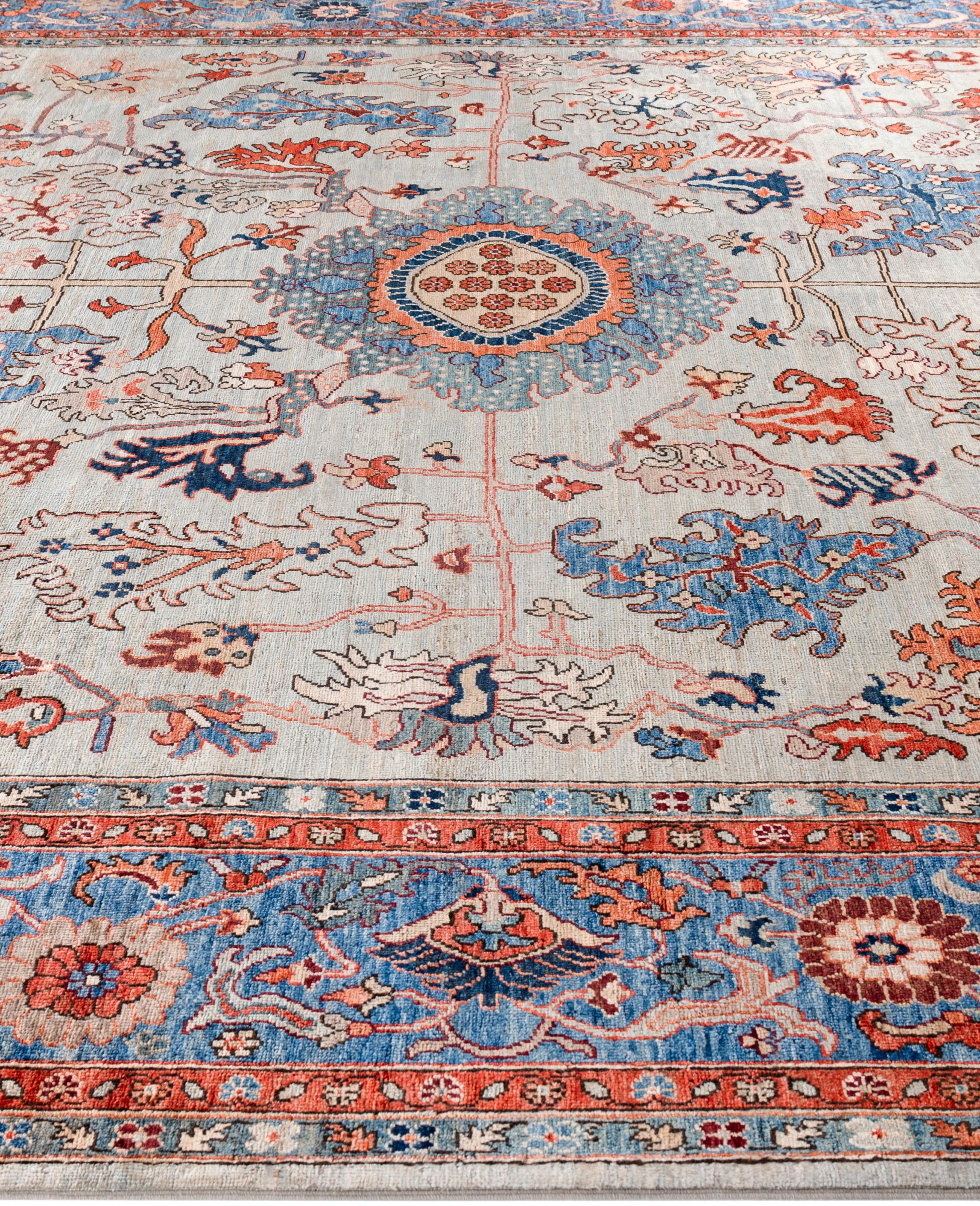 Annodato a mano Tappeto Serapi One-of-a-Kind Wool Gray Area Rug 9' 1