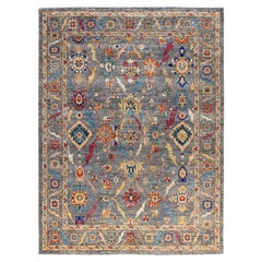 Serapi Tapis de sol unique en son genre en laine grise 9' 1" x 12' 2"
