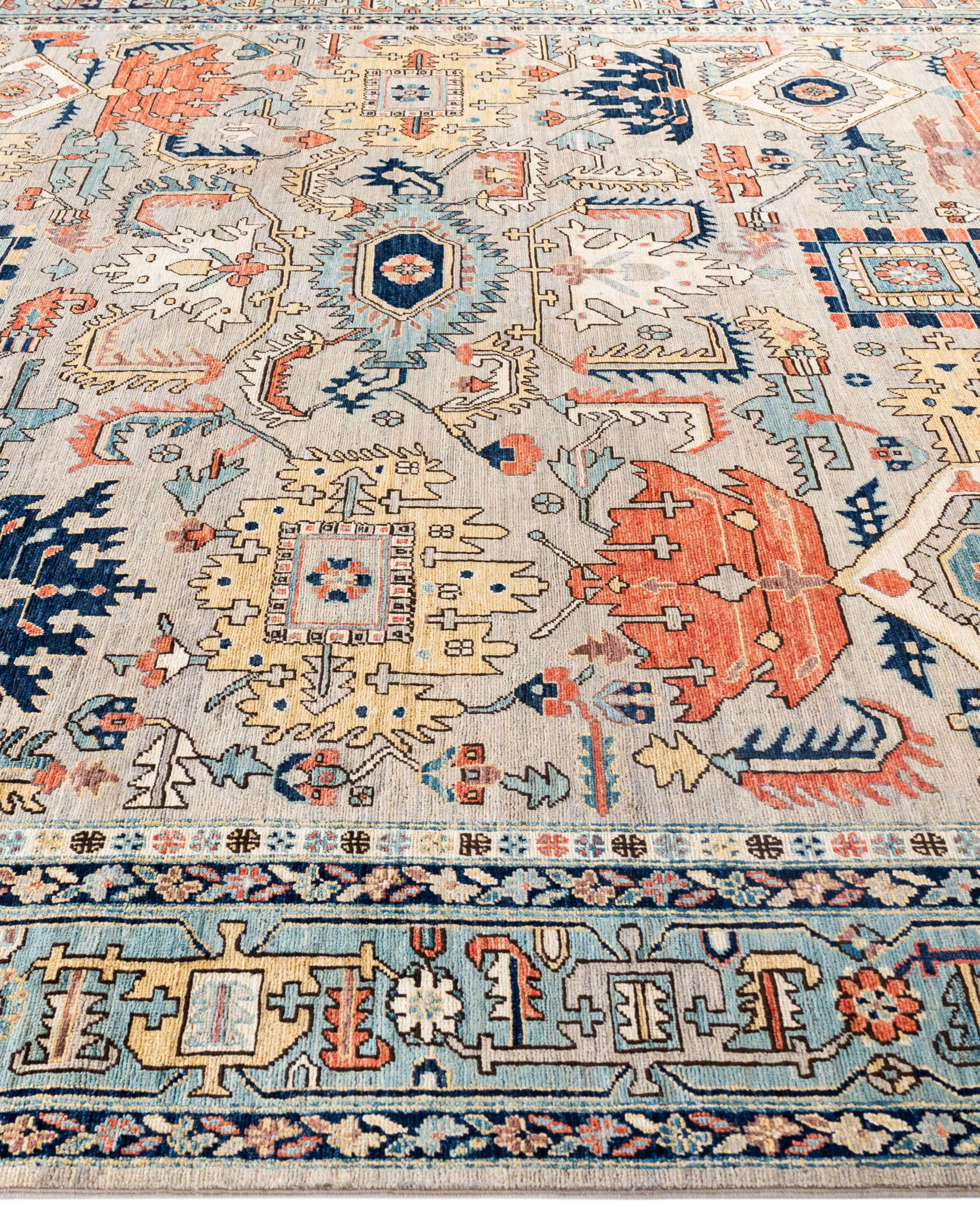 Hand-Knotted Serapi One-of-a-Kind Wool Gray Area Rug 9' 2