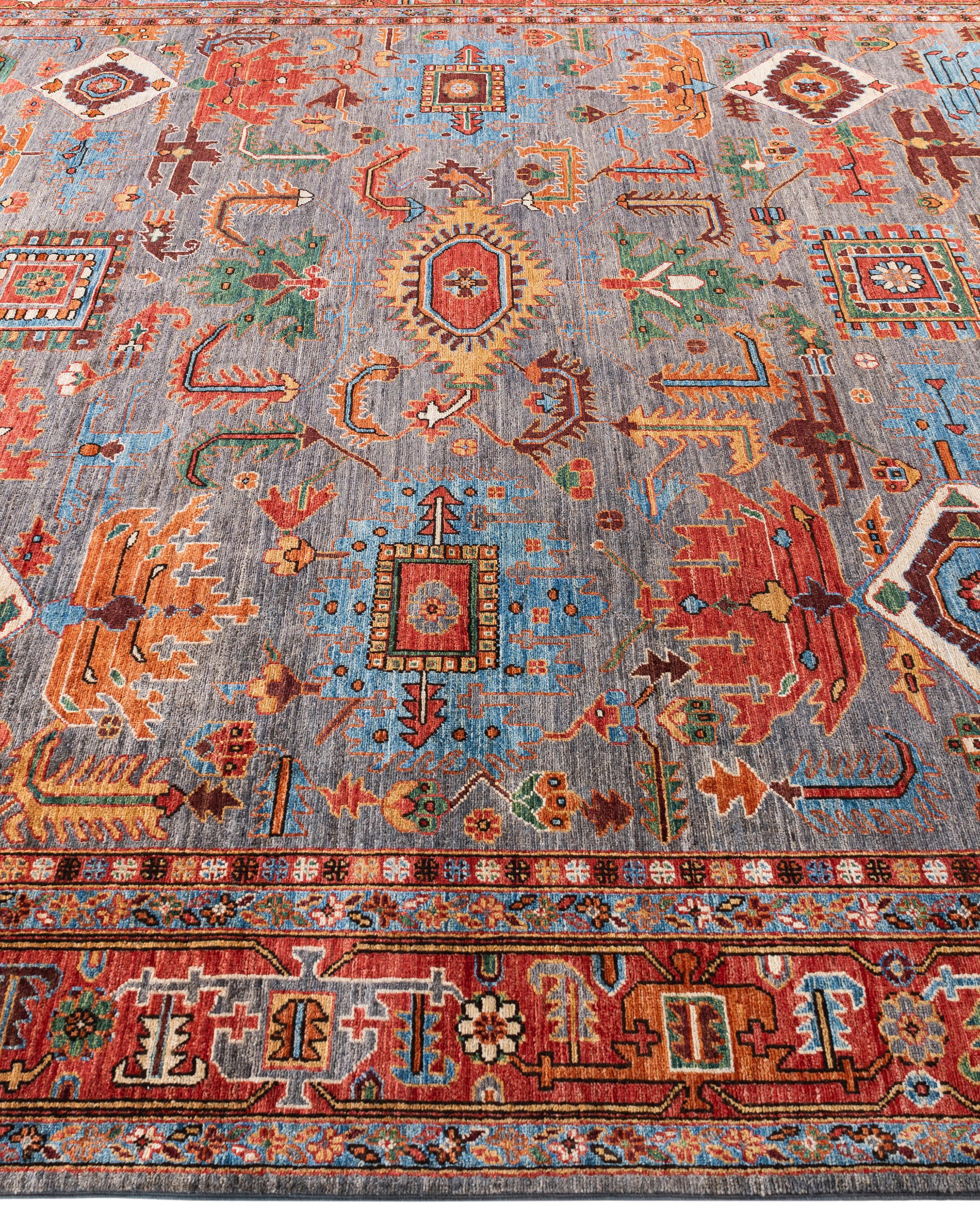 Hand-Knotted Serapi One-of-a-Kind Wool Gray Area Rug 9' 3