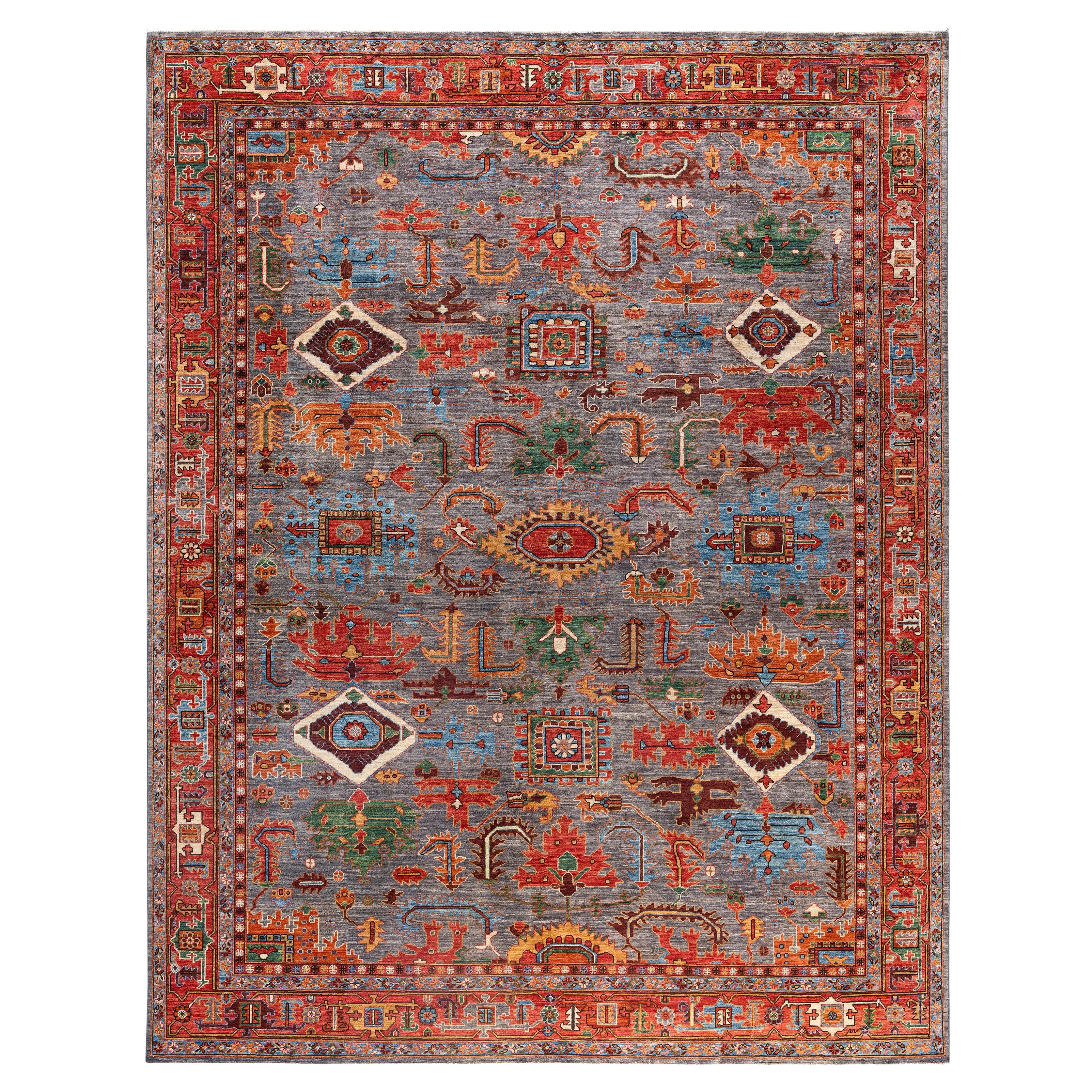 Serapi One-of-a-Kind Wool Gray Area Rug 9' 3" x 11' 9"