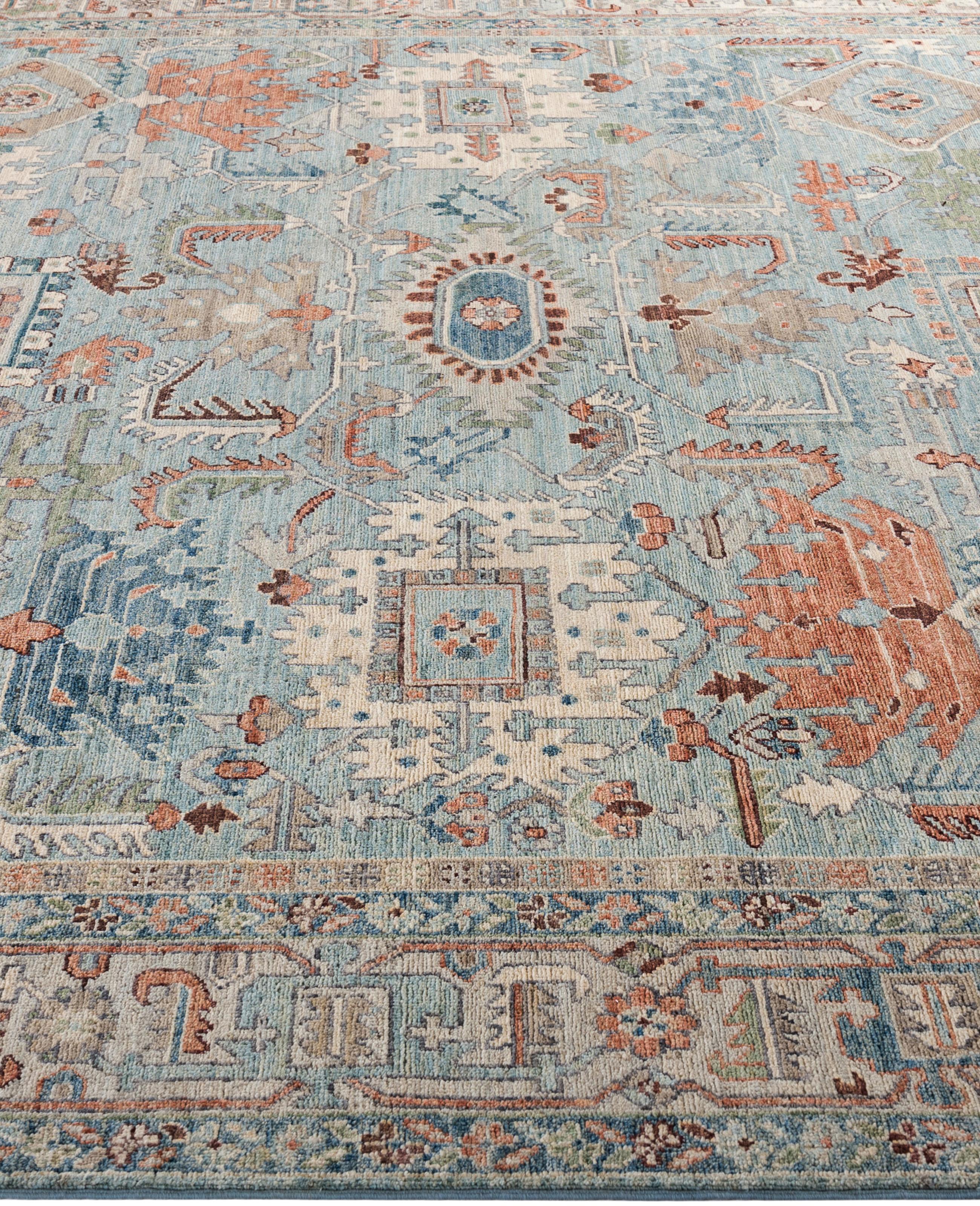 Hand-Knotted Serapi One-of-a-Kind Wool Green Area Rug 8' 0