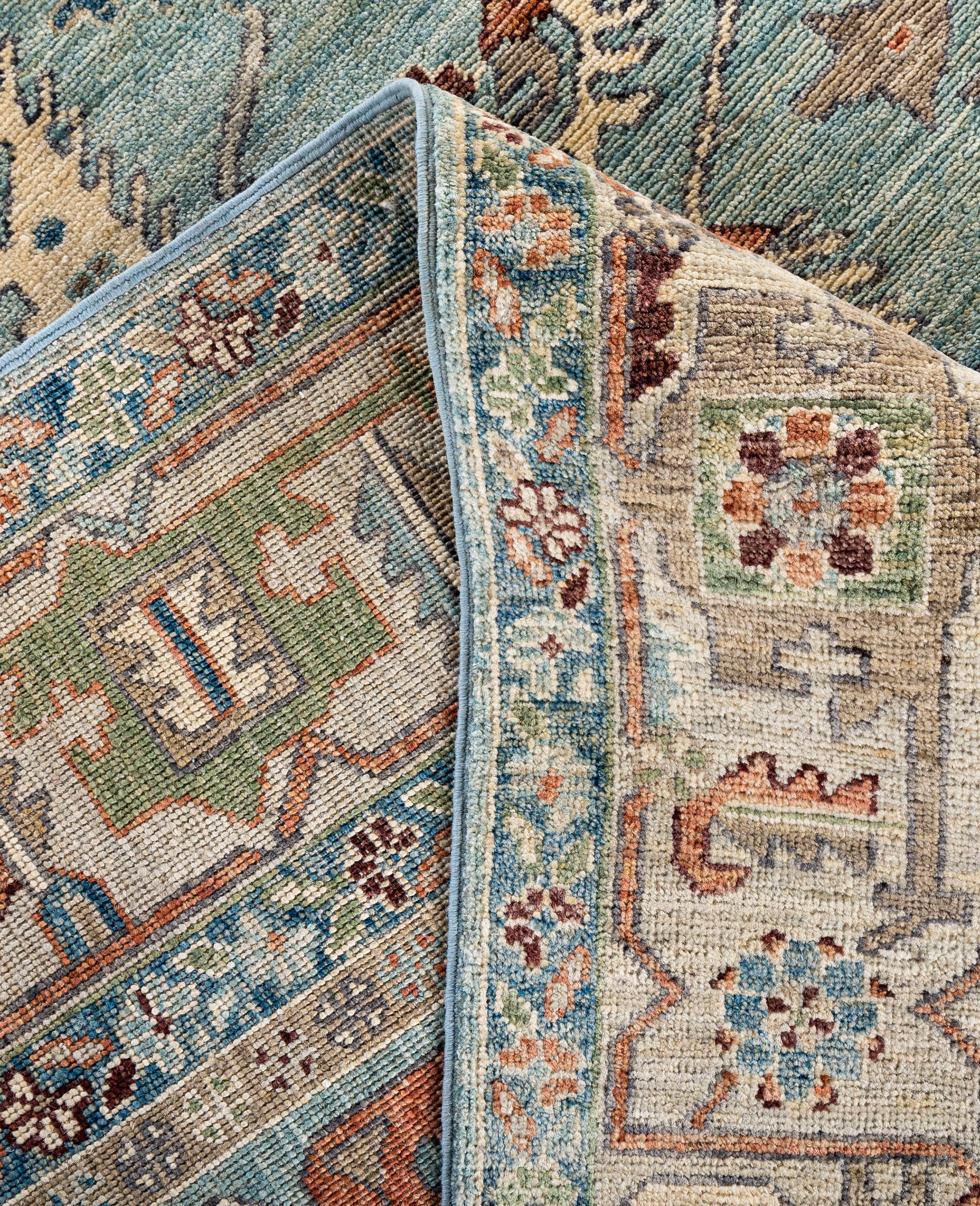 Contemporary Serapi One-of-a-Kind Wool Green Area Rug 8' 0