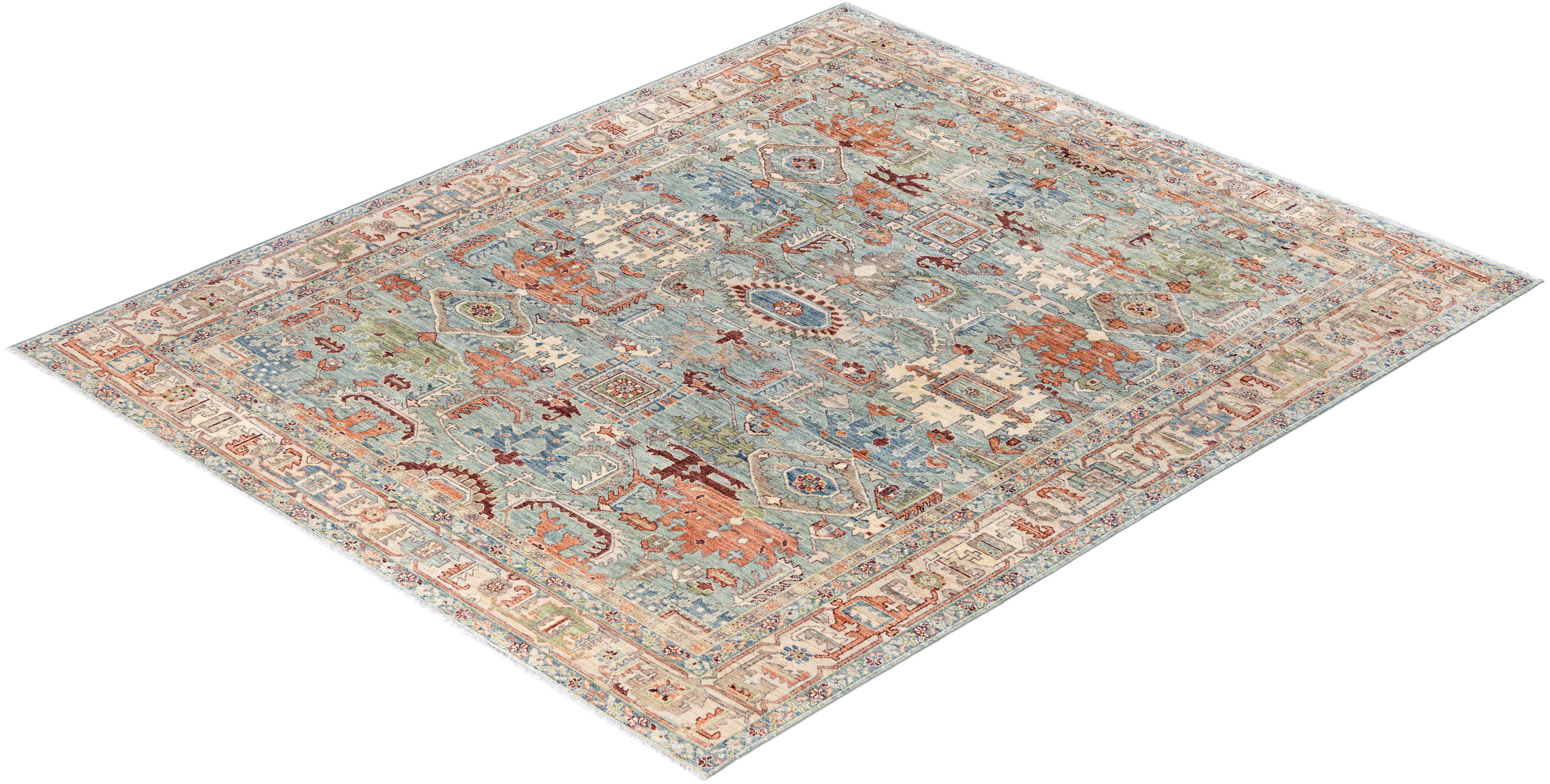 Alfombra de lana verde única Serapi 2'' x 3'' en venta 1