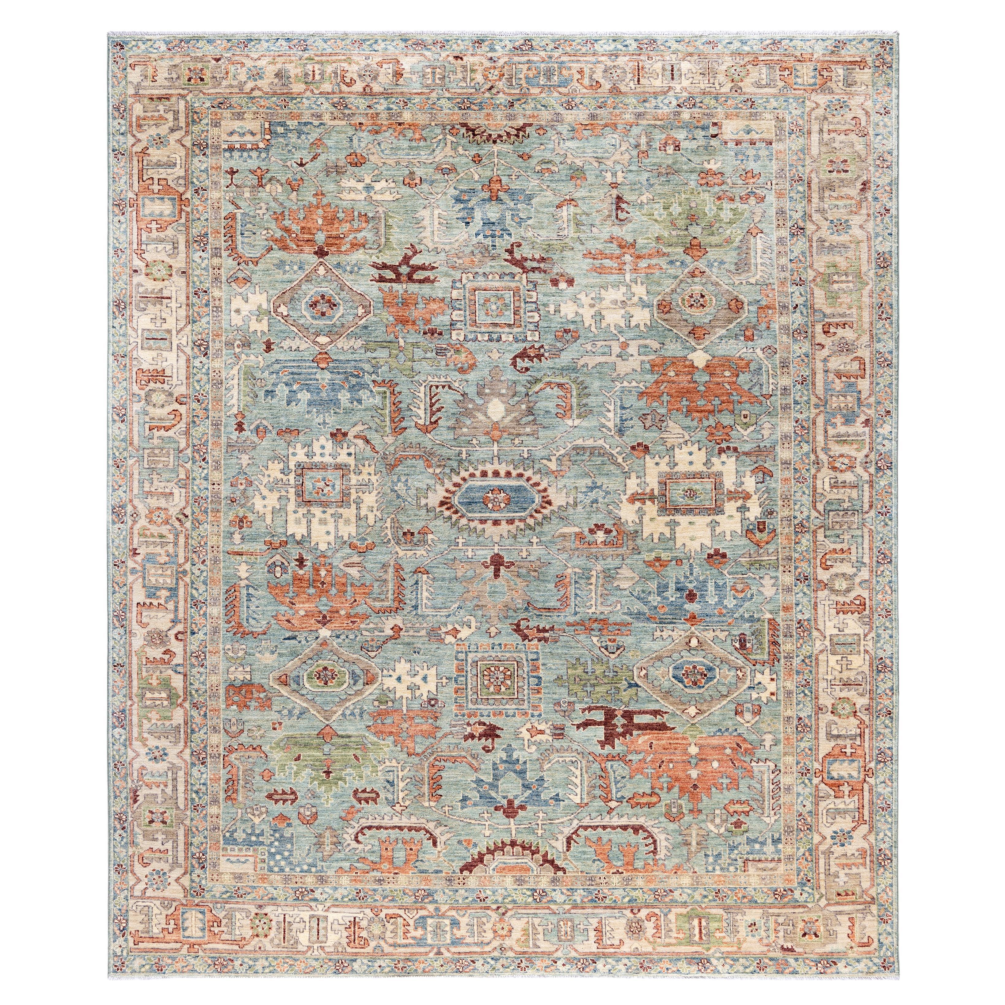 Alfombra de lana verde única Serapi 2'' x 3'' en venta