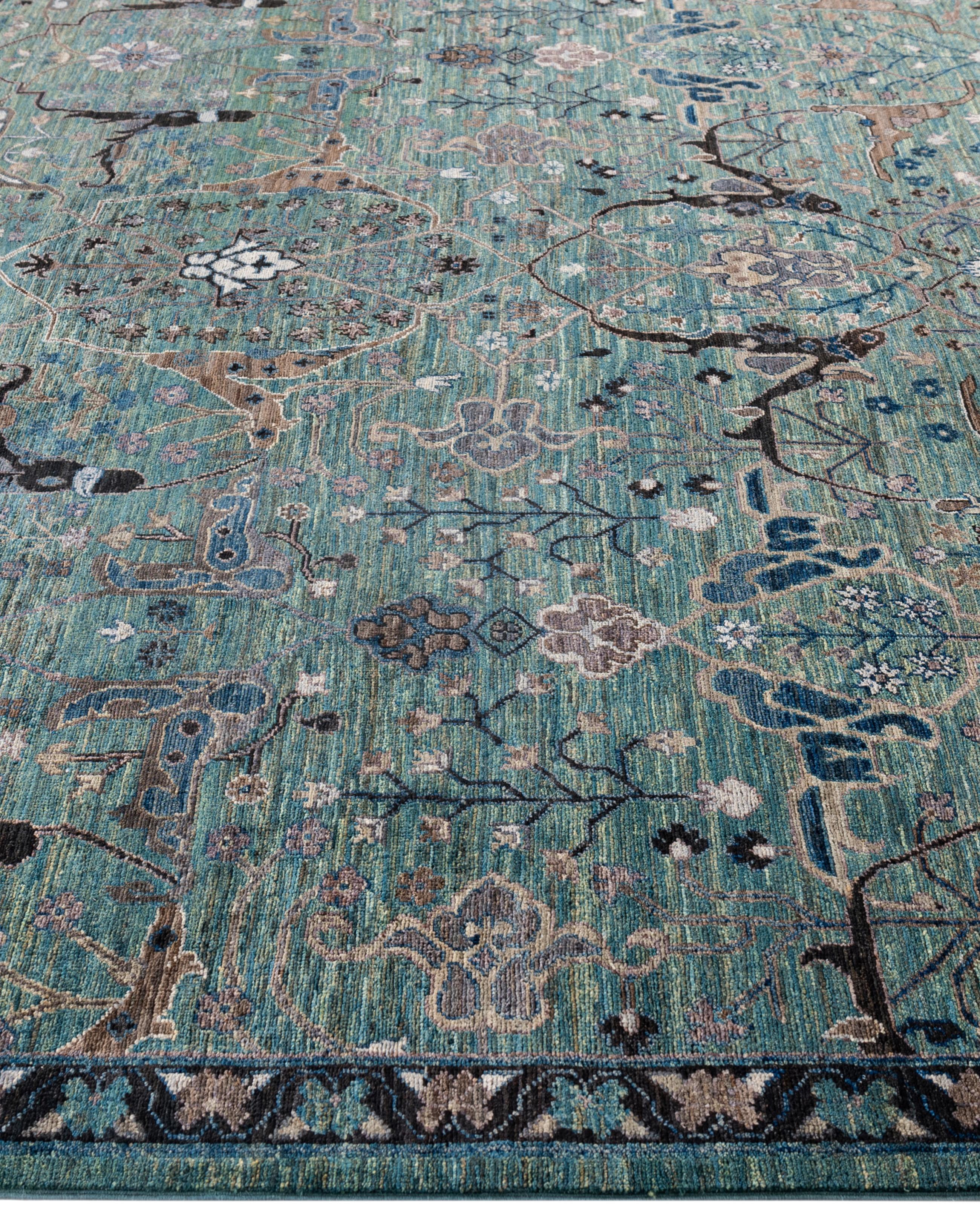 Noué à la main Tapis de sol en laine Serapi One-of-a-Kind Green 8' 3