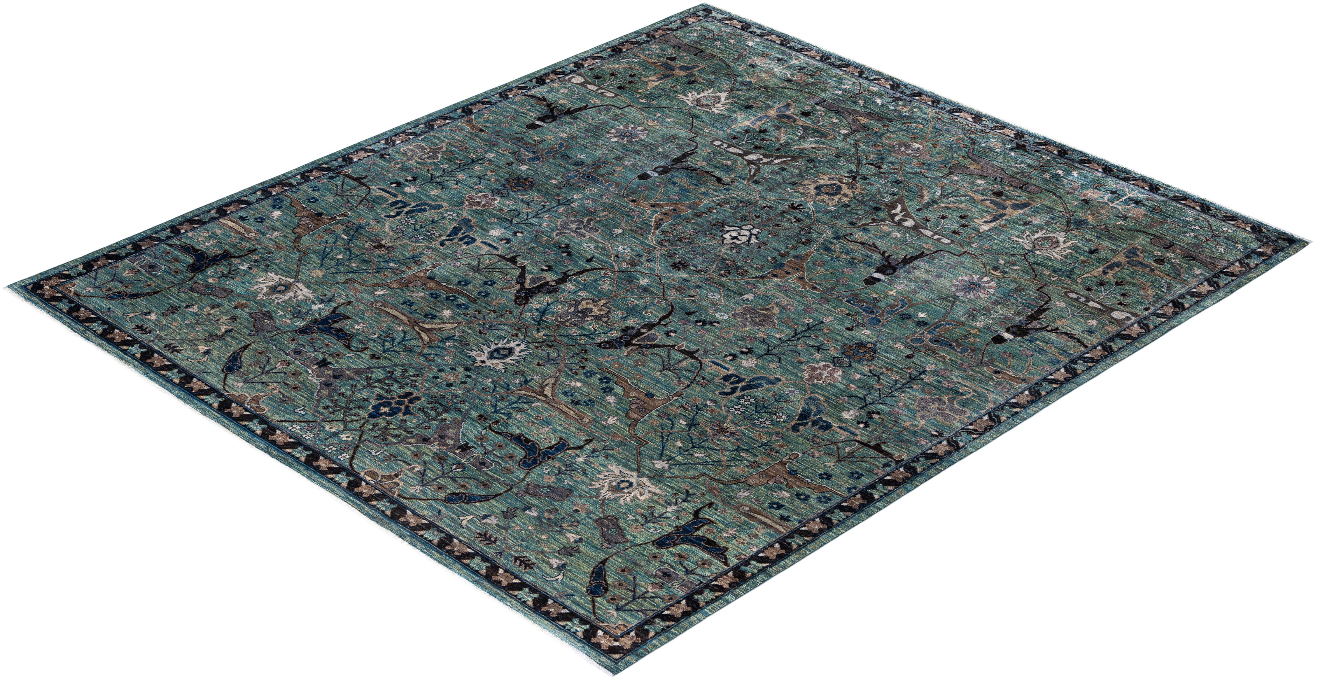 Tapis de sol en laine Serapi One-of-a-Kind Green 8' 3