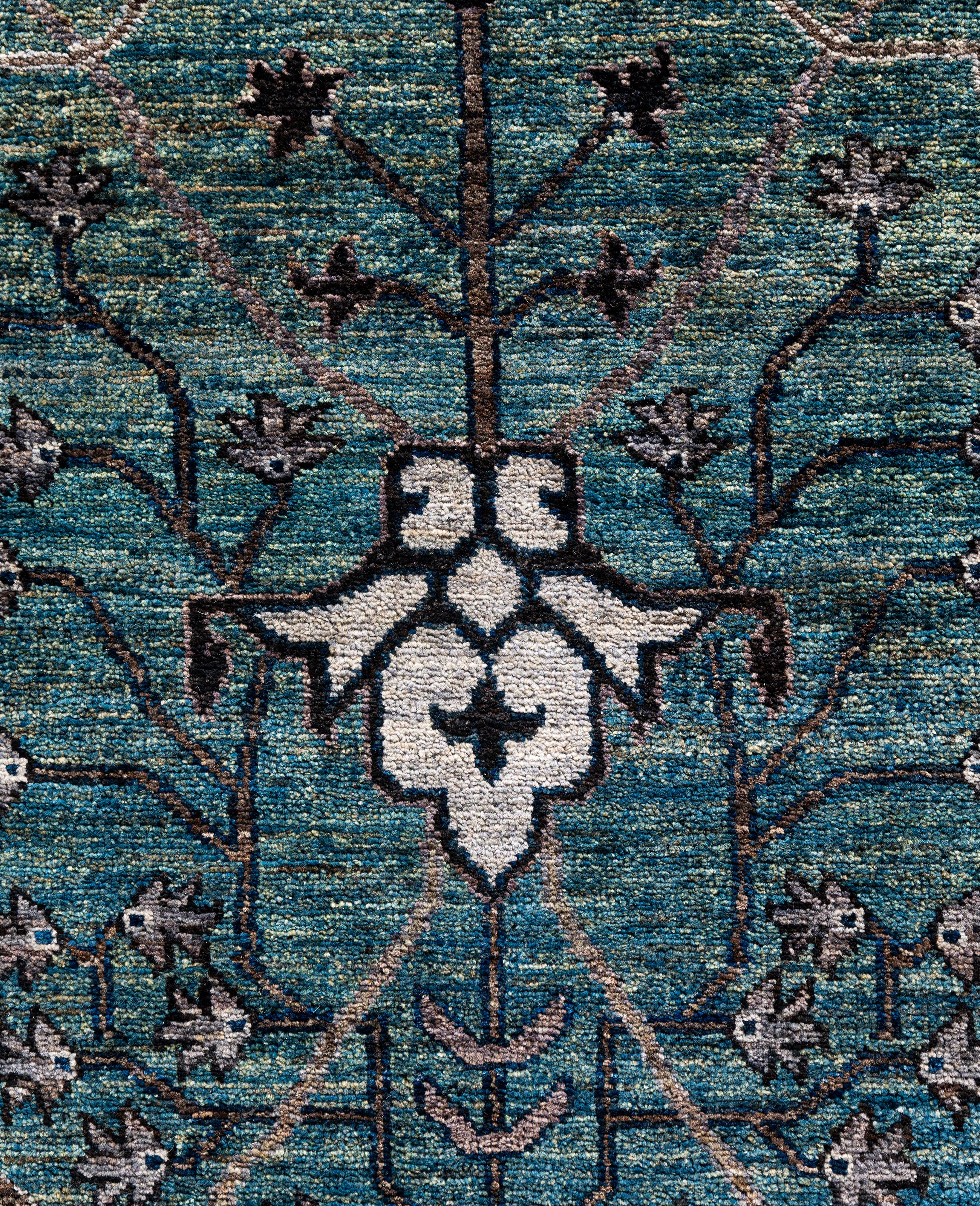 Pakistanais Tapis de sol en laine Serapi One-of-a-Kind Green 9' 0
