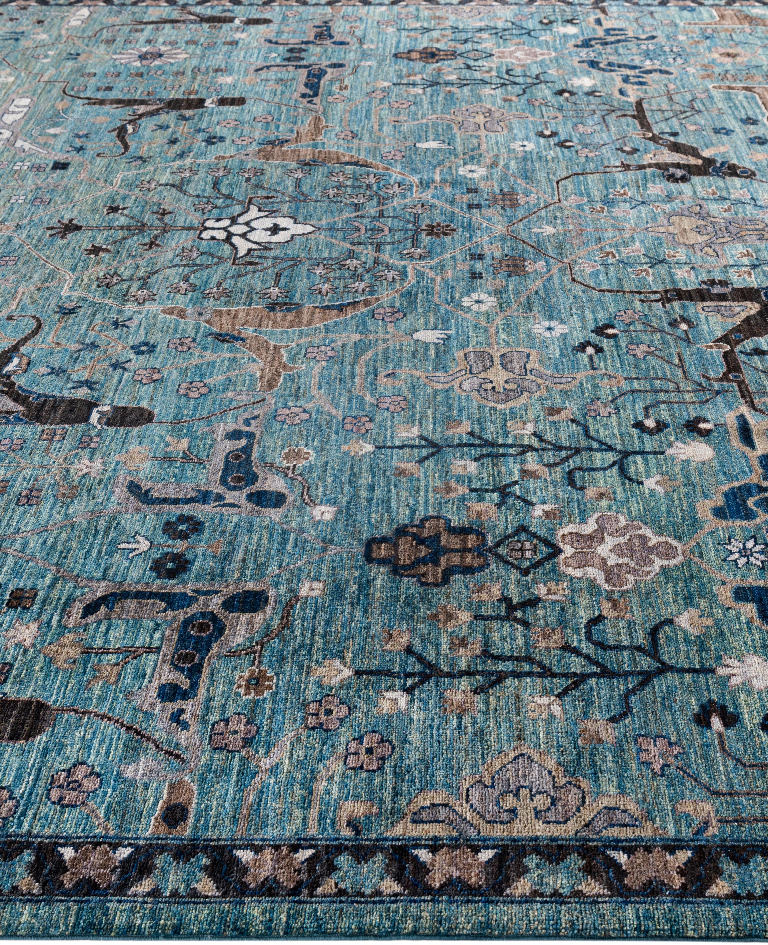 Noué à la main Tapis de sol en laine Serapi One-of-a-Kind Green 9' 0
