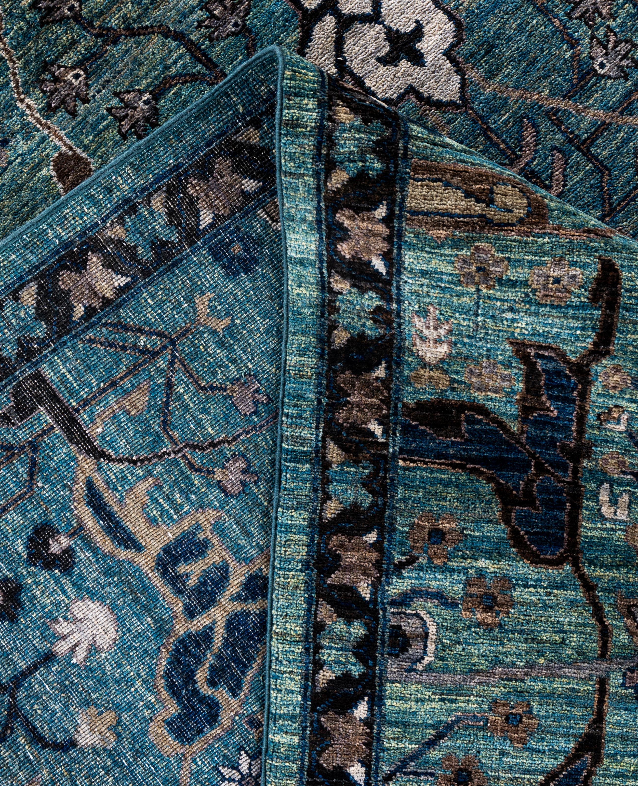 XXIe siècle et contemporain Tapis de sol en laine Serapi One-of-a-Kind Green 9' 0