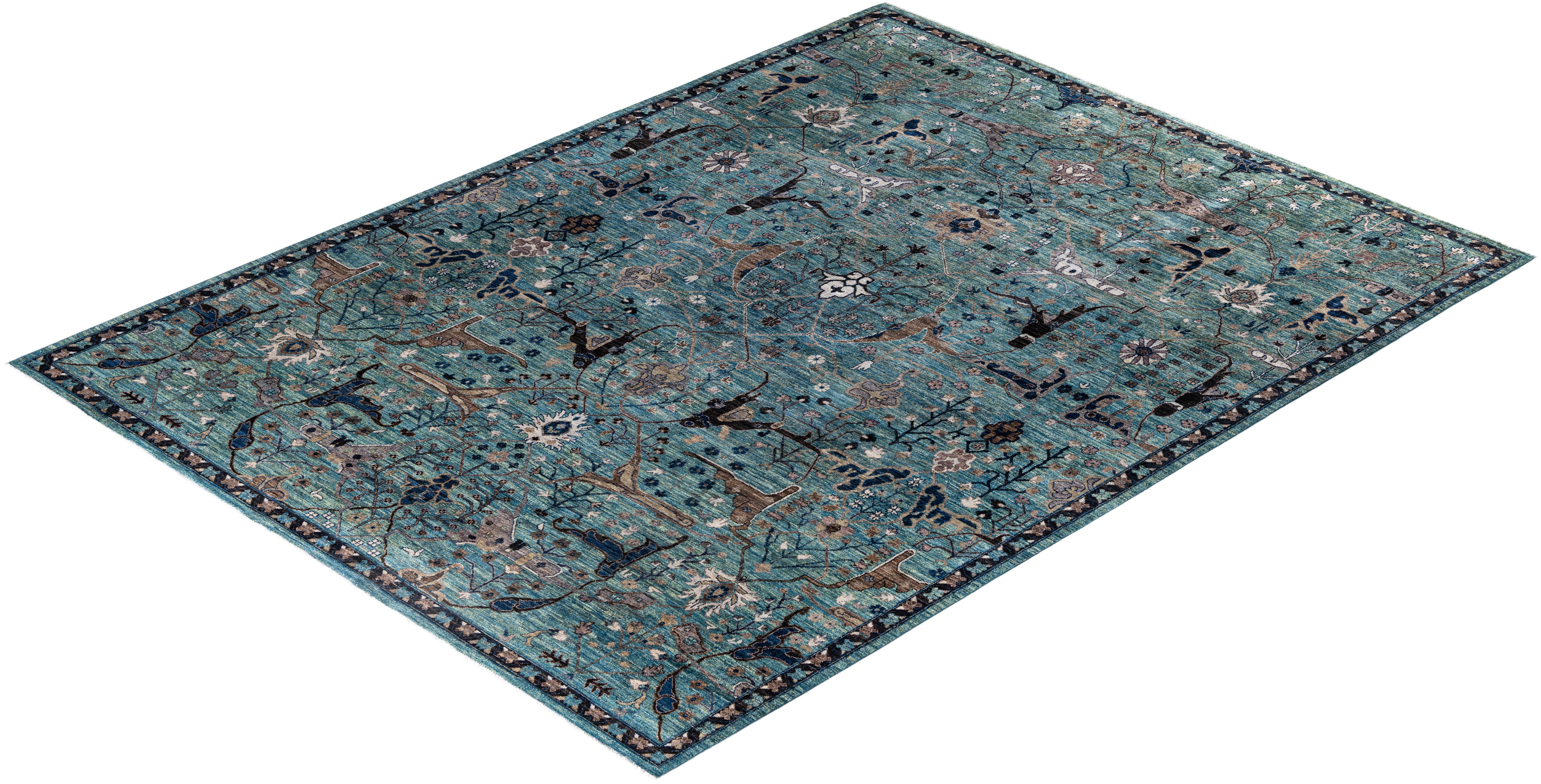 Tapis de sol en laine Serapi One-of-a-Kind Green 9' 0