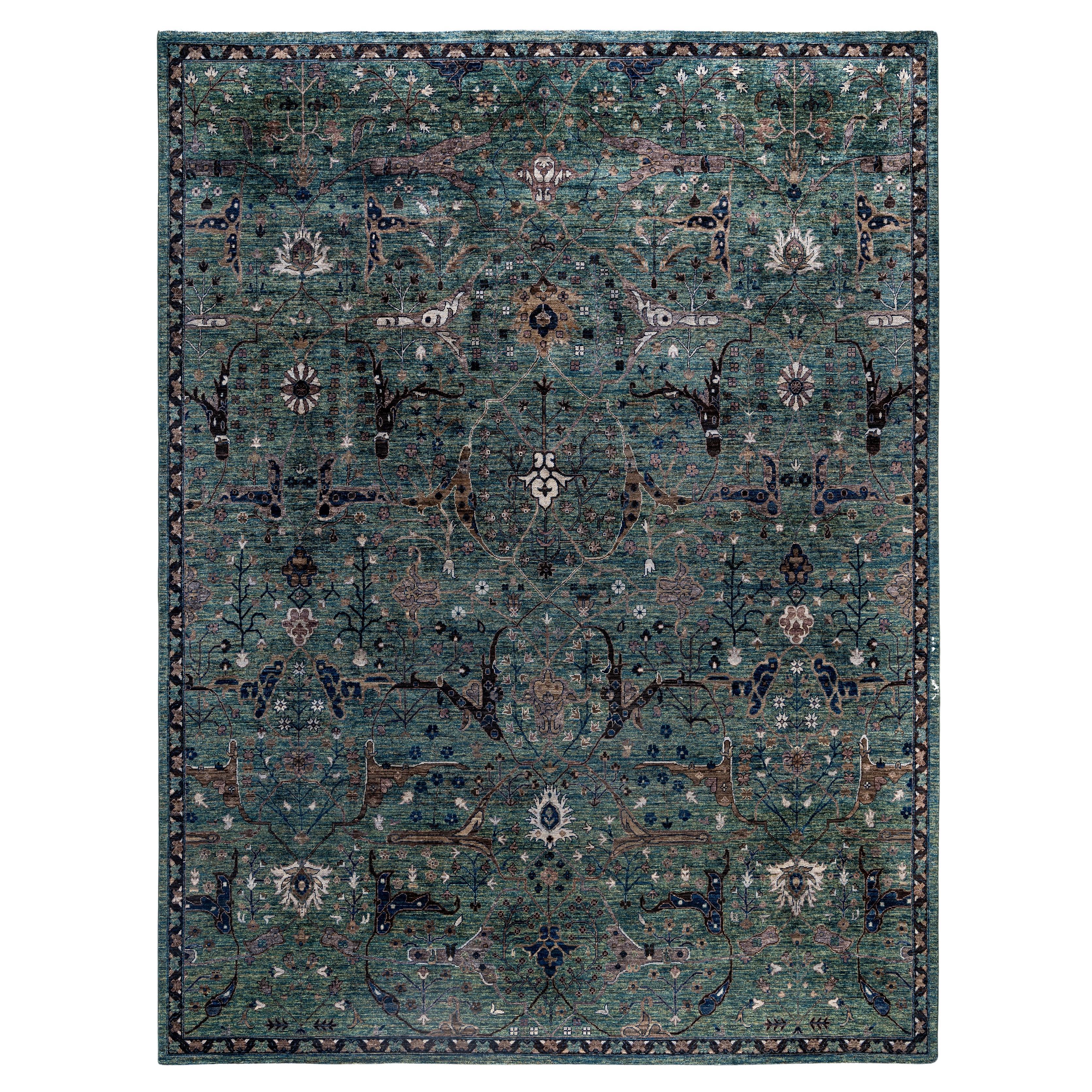 Serapi One-of-a-Kind Wool Green Area Rug 9' 1" x 12' 0"