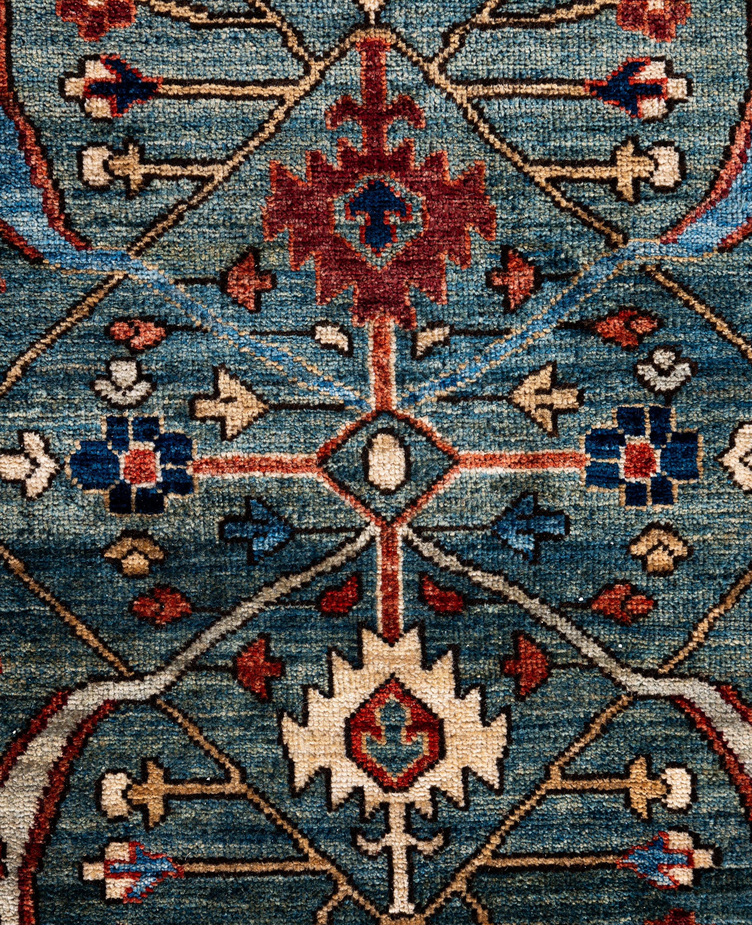 Pakistanais Tapis de sol en laine Serapi One-of-a-Kind Green 9' 2