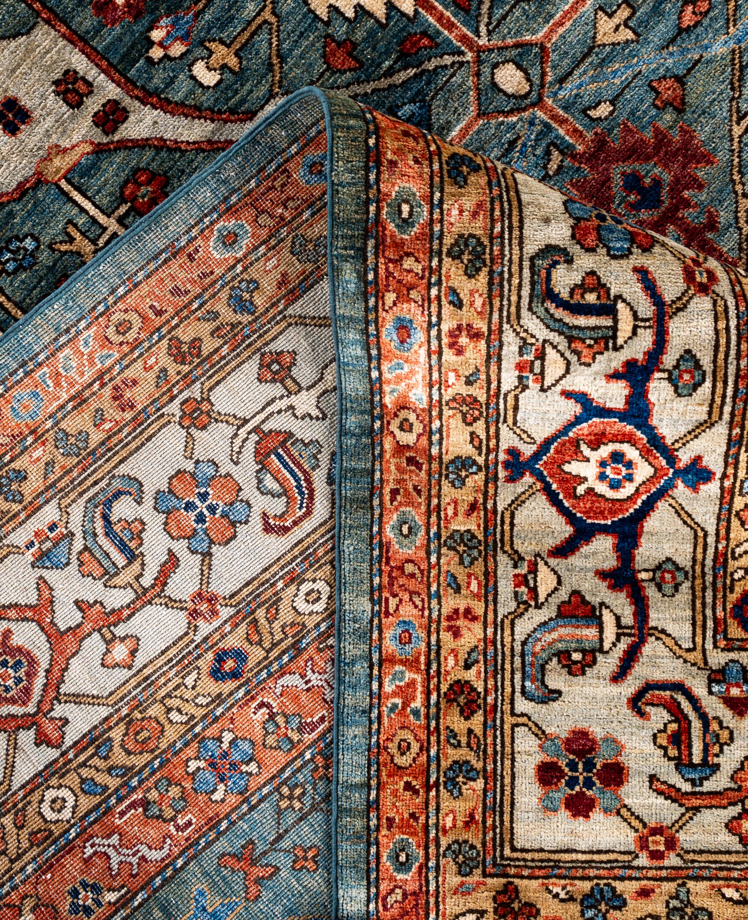 XXIe siècle et contemporain Tapis de sol en laine Serapi One-of-a-Kind Green 9' 2