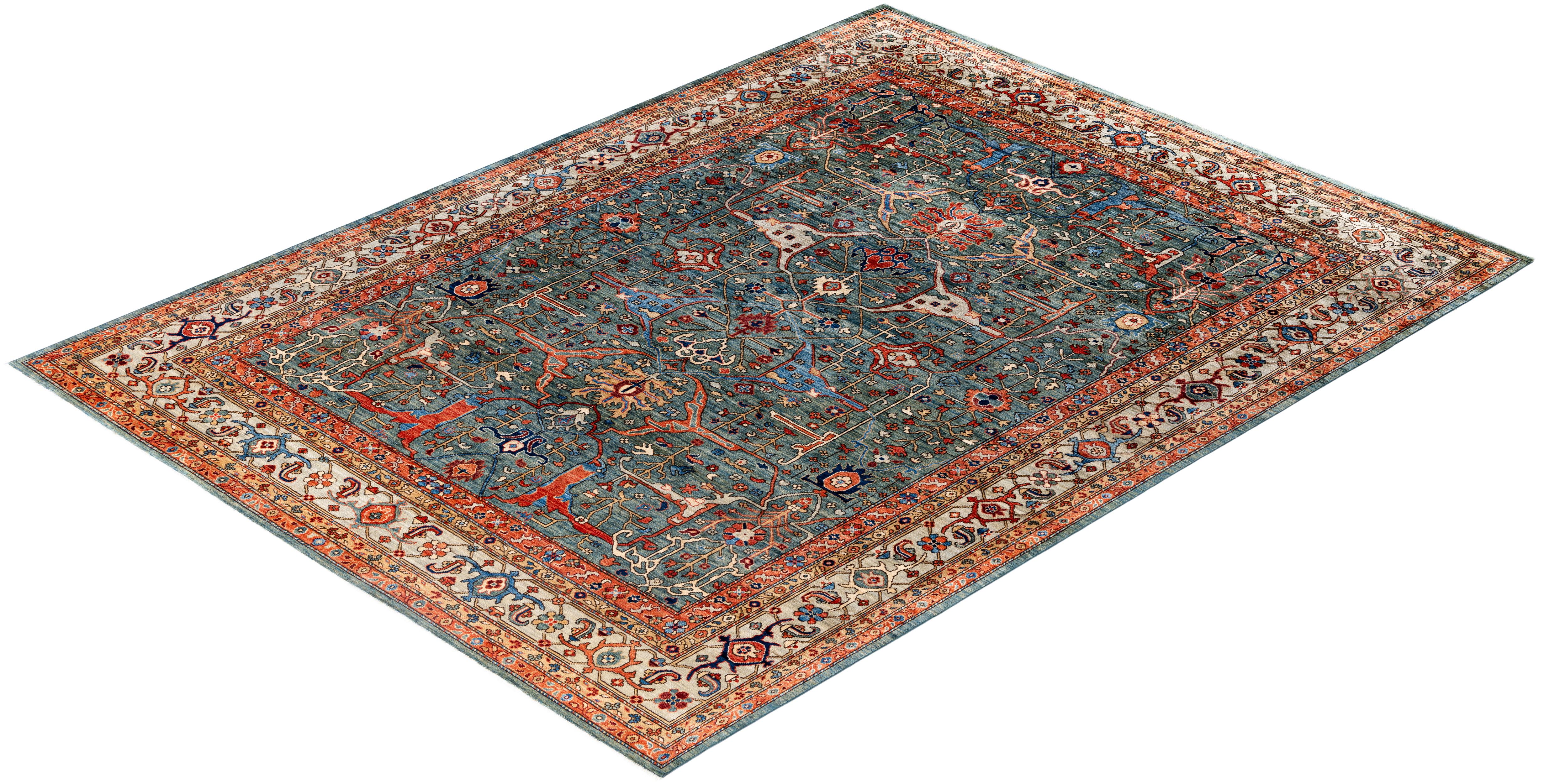 Tapis de sol en laine Serapi One-of-a-Kind Green 9' 2