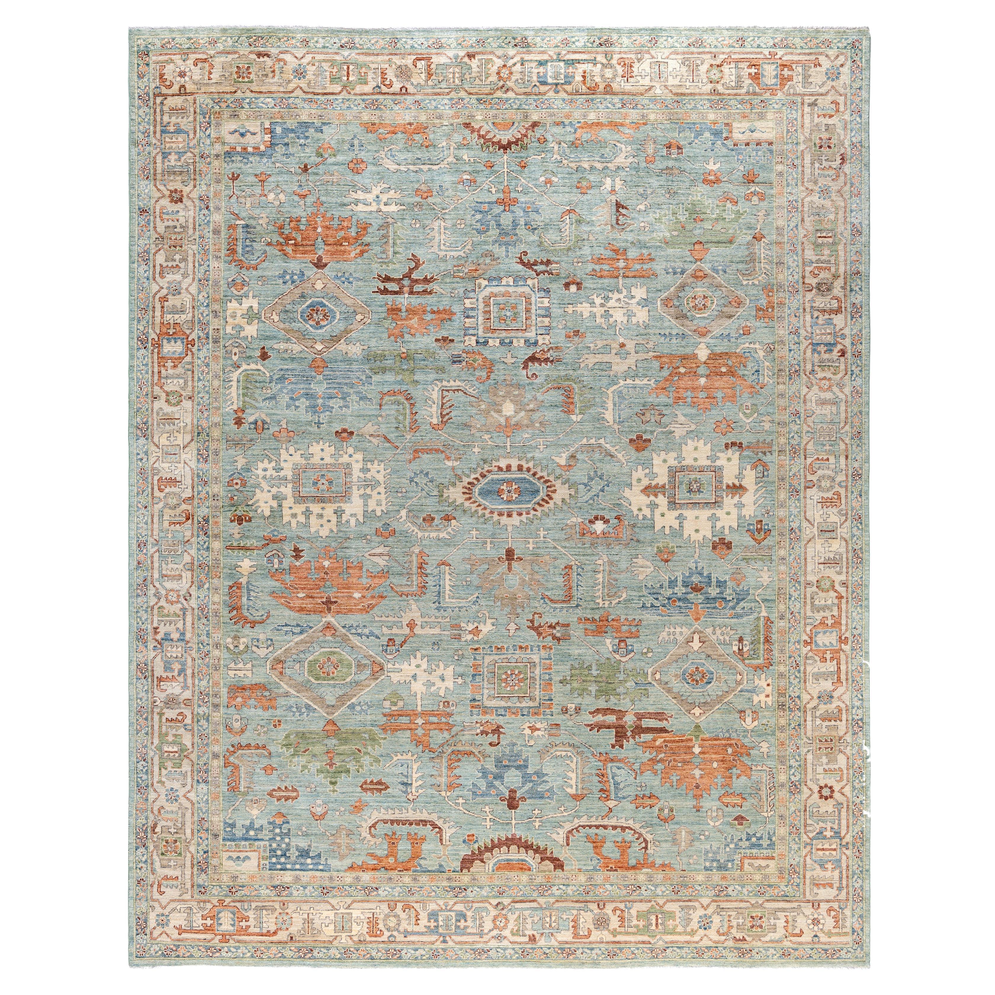 Serapi One-of-a-Kind Wool Green Area Rug 9' 3" x 11' 10"