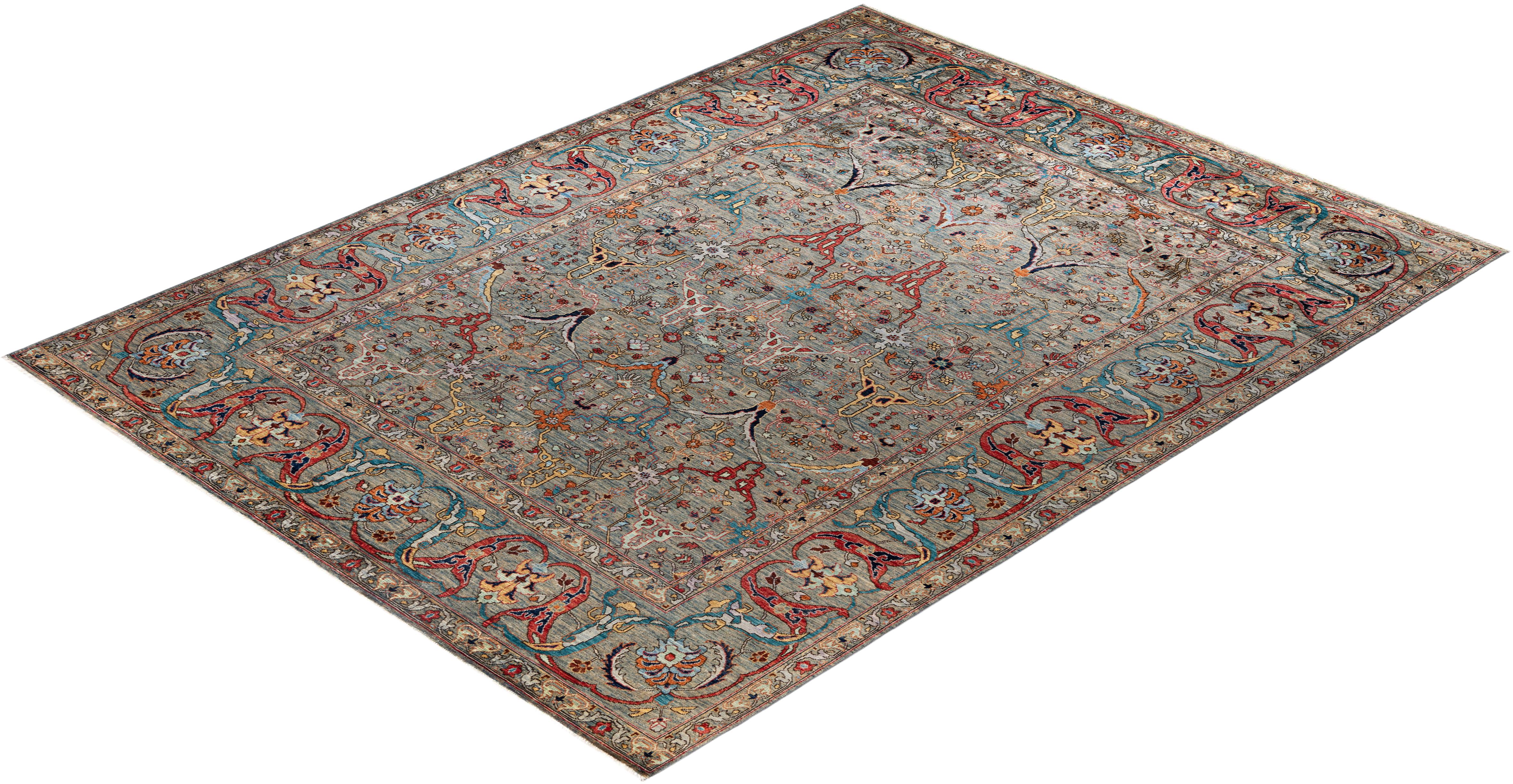 Tapis de sol en laine Serapi One-of-a-Kind Green 9' 3