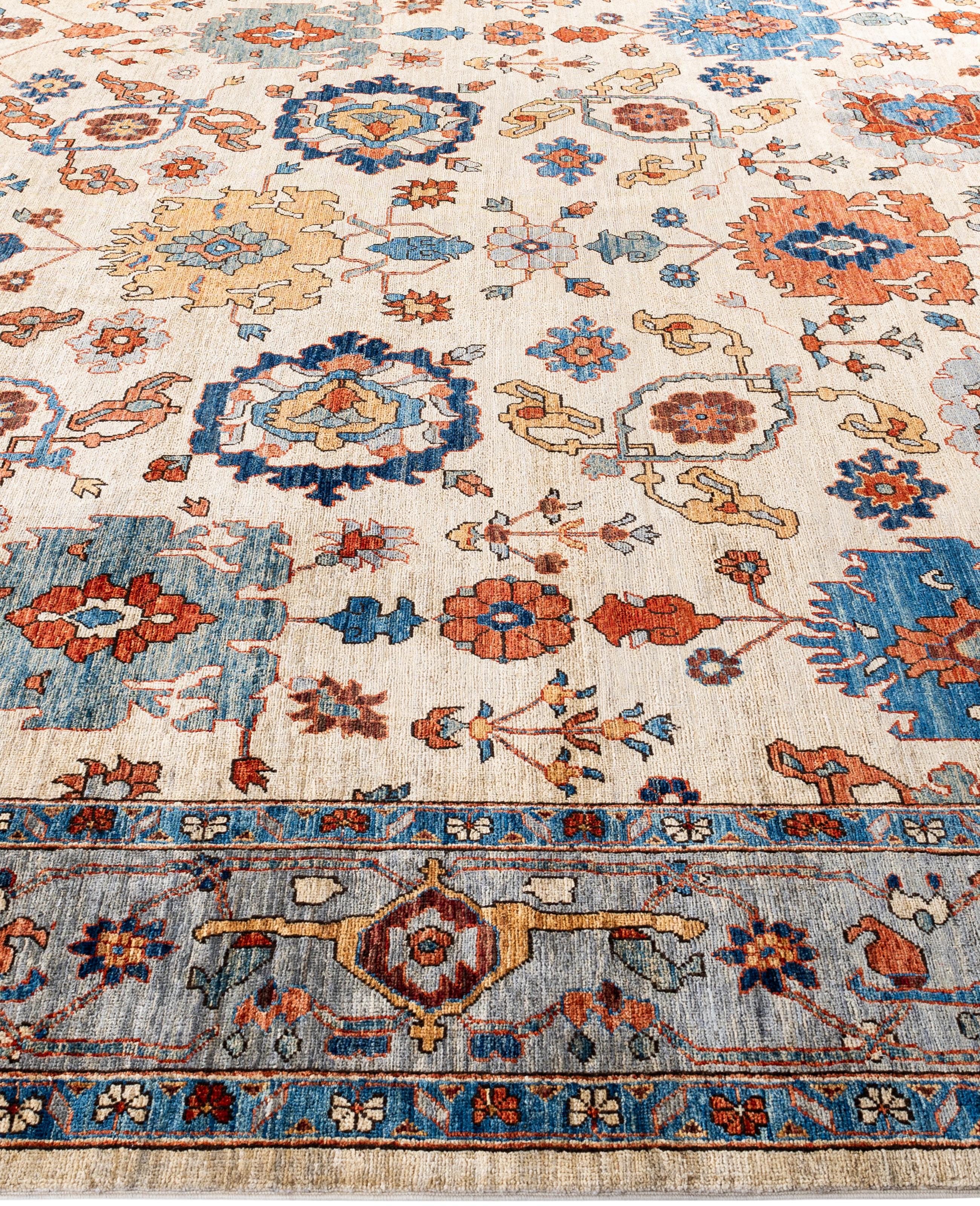 Hand-Knotted Serapi One-of-a-Kind Wool Ivory Area Rug 10' 1