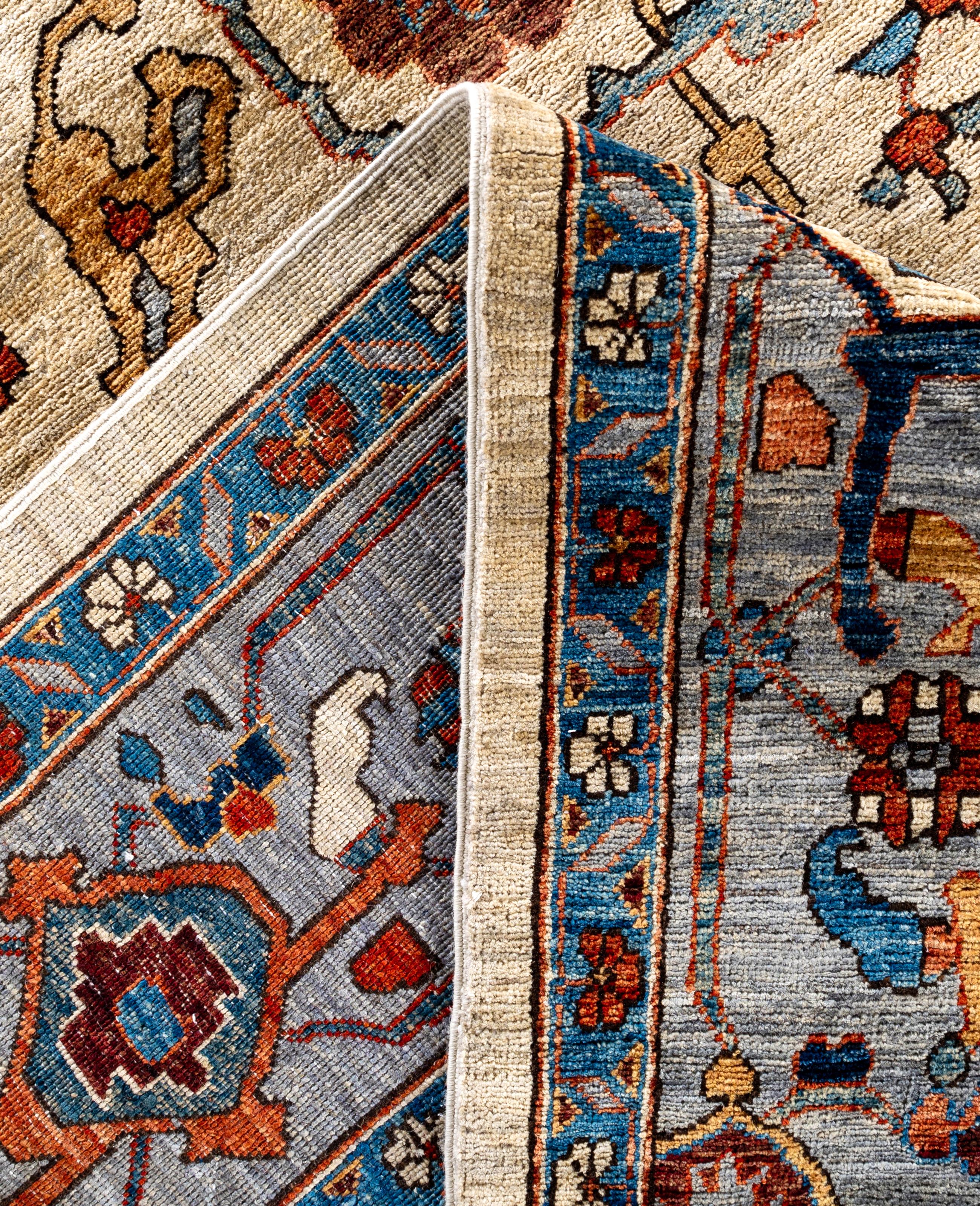 Contemporary Serapi One-of-a-Kind Wool Ivory Area Rug 10' 1