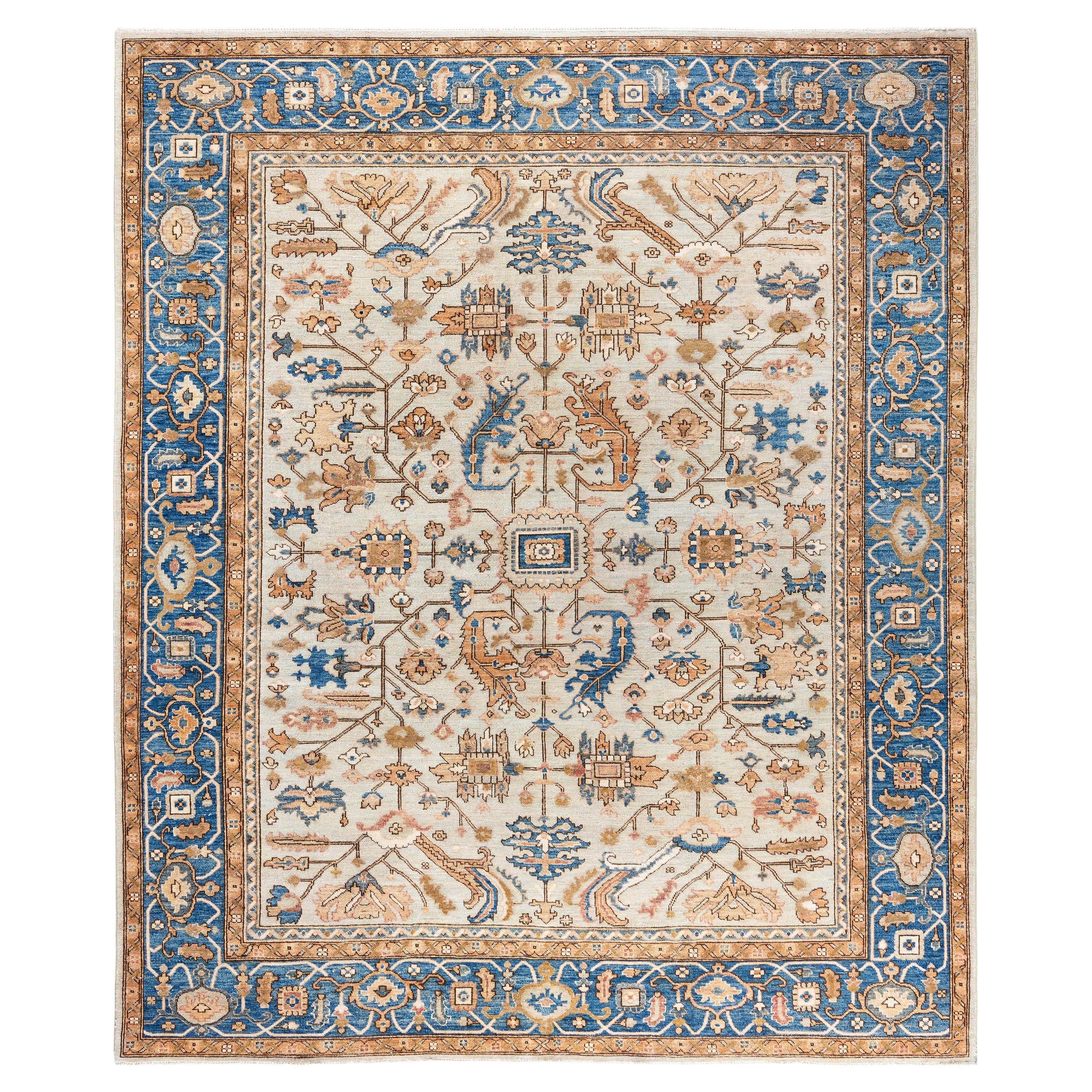 Serapi Tapis de zone unique en laine ivoire 8' 1" x 9' 9" en vente