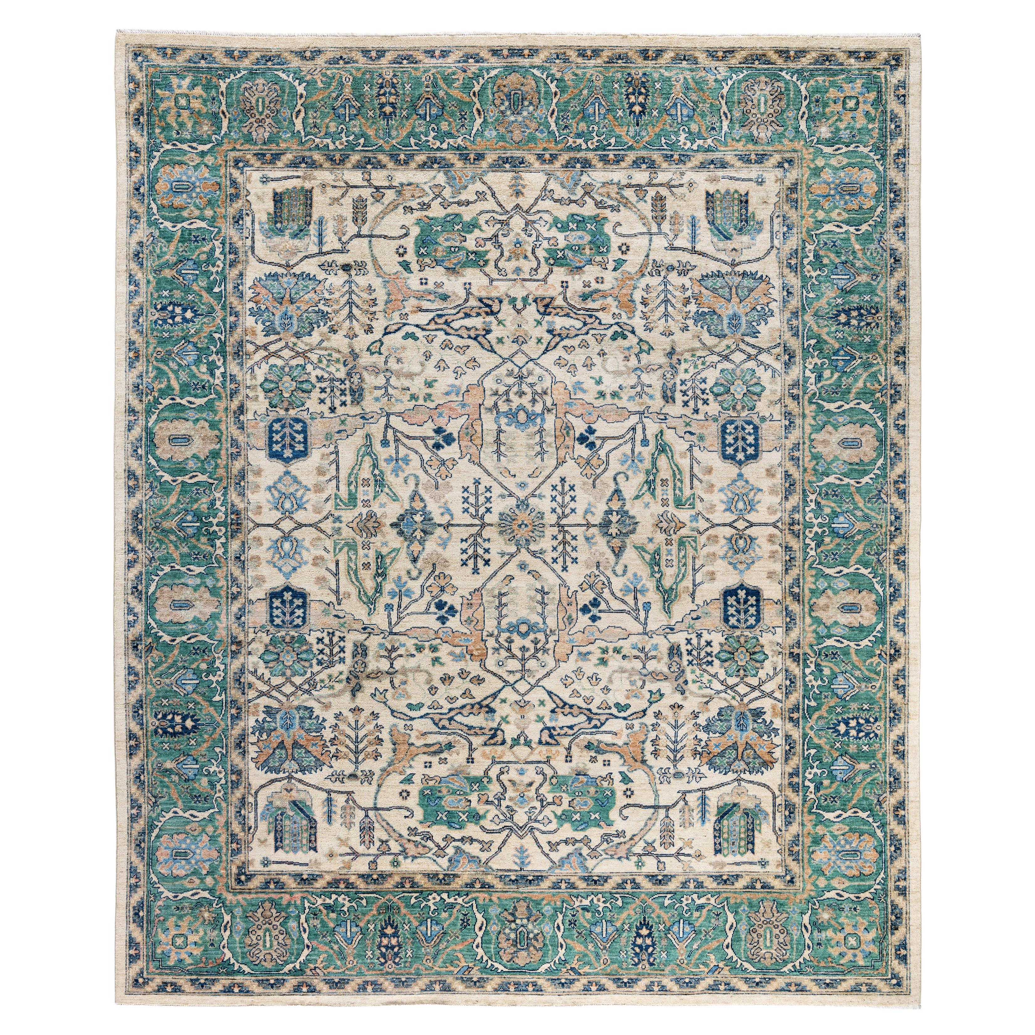 Serapi Tapis unique en laine ivoire 8' 2" x 9' 10" en vente