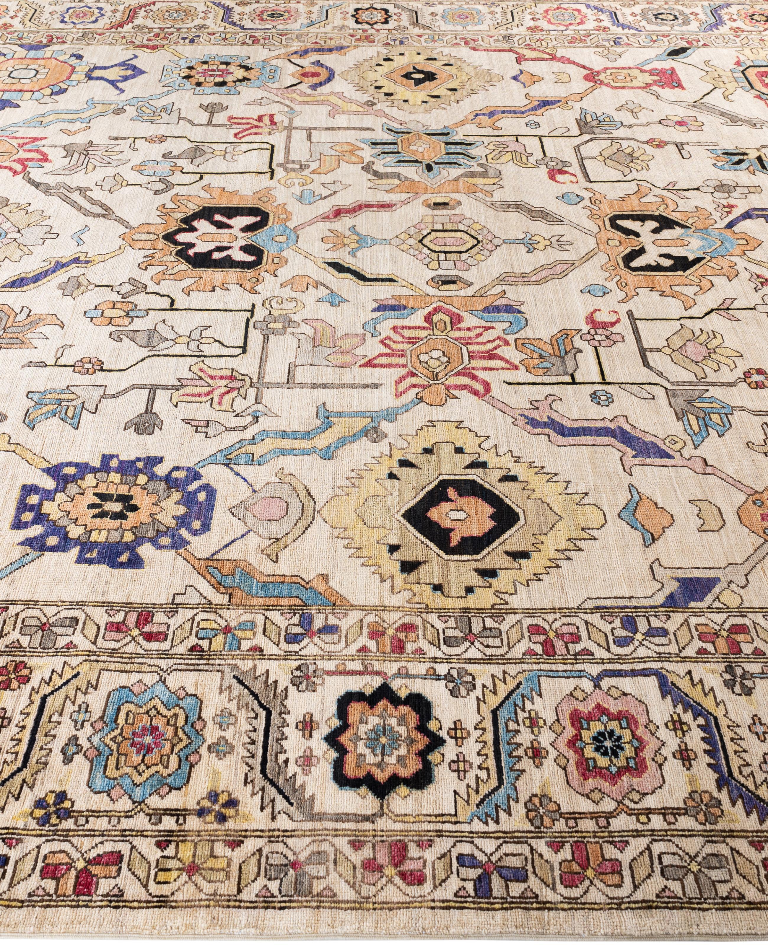 Hand-Knotted Serapi One-of-a-Kind Wool Ivory Area Rug 9' 0